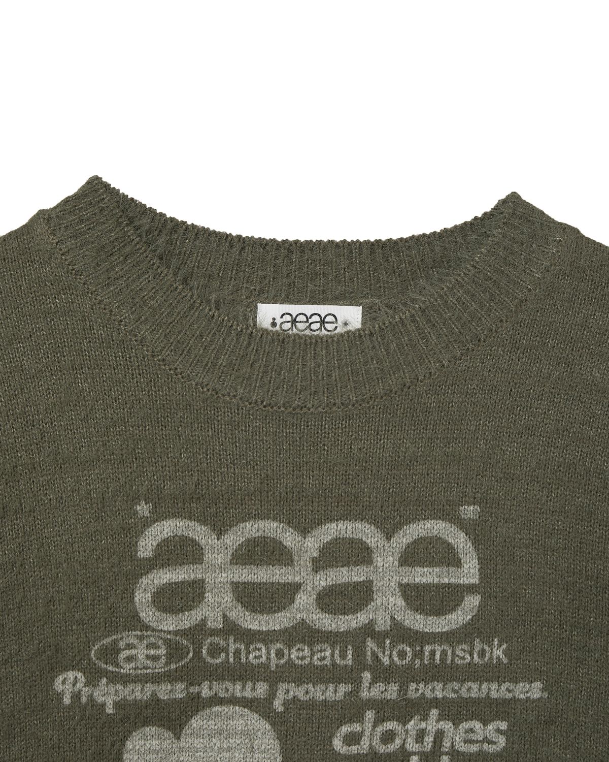 에이이에이이(AEAE) WEB LOGO CROP HAIRY KNIT [KHAKI]