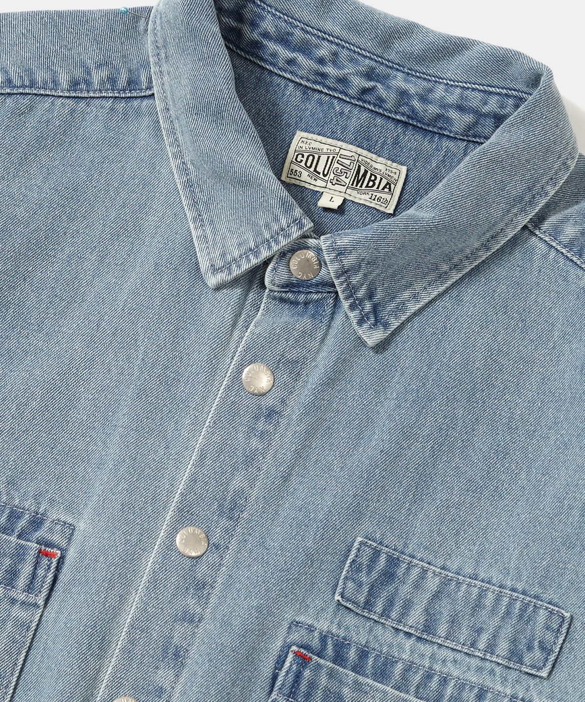 컬럼비아 유니버시티(COLUMBIA UNIVERSITY) SL-LABEL OVER-FIT DENIM SHIRTS 라이트데님
