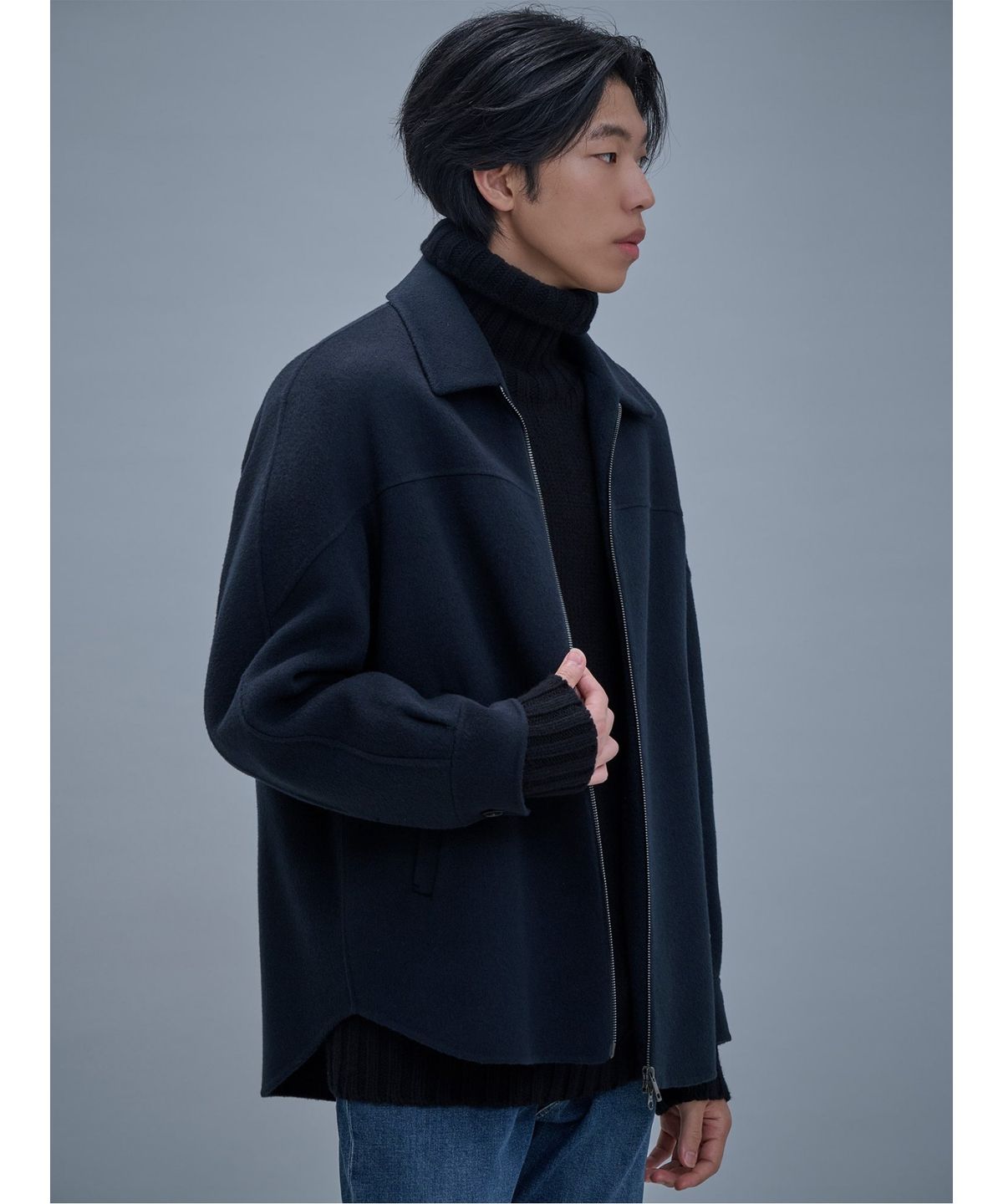 시프트지(SHIFT.G) Wool Blended Overfit Shirket  Navy