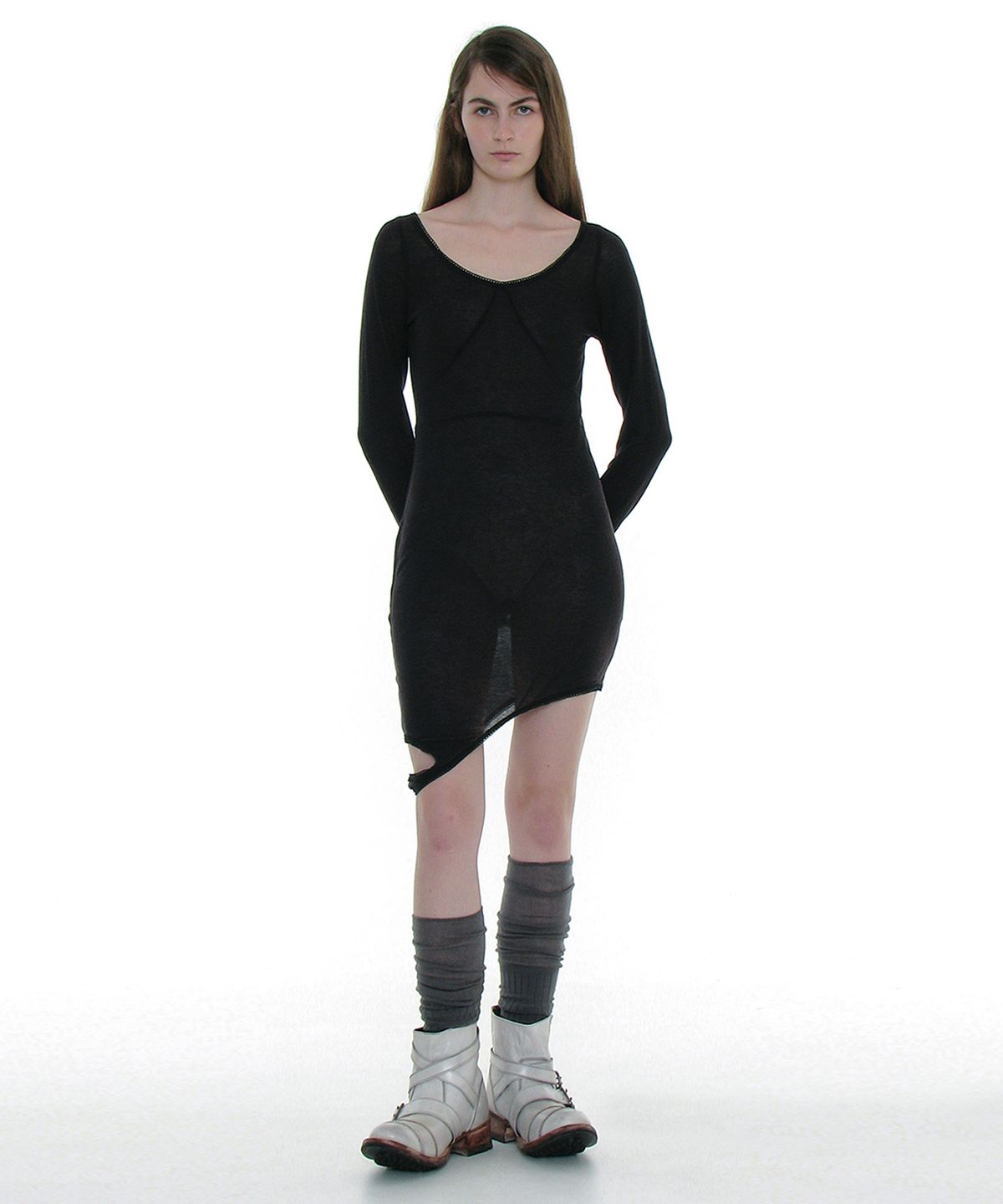 파르티멘토 우먼(PARTIMENTO WOMEN) 트랜스폼 레이어드 저지 롱슬리브 드레스_블랙