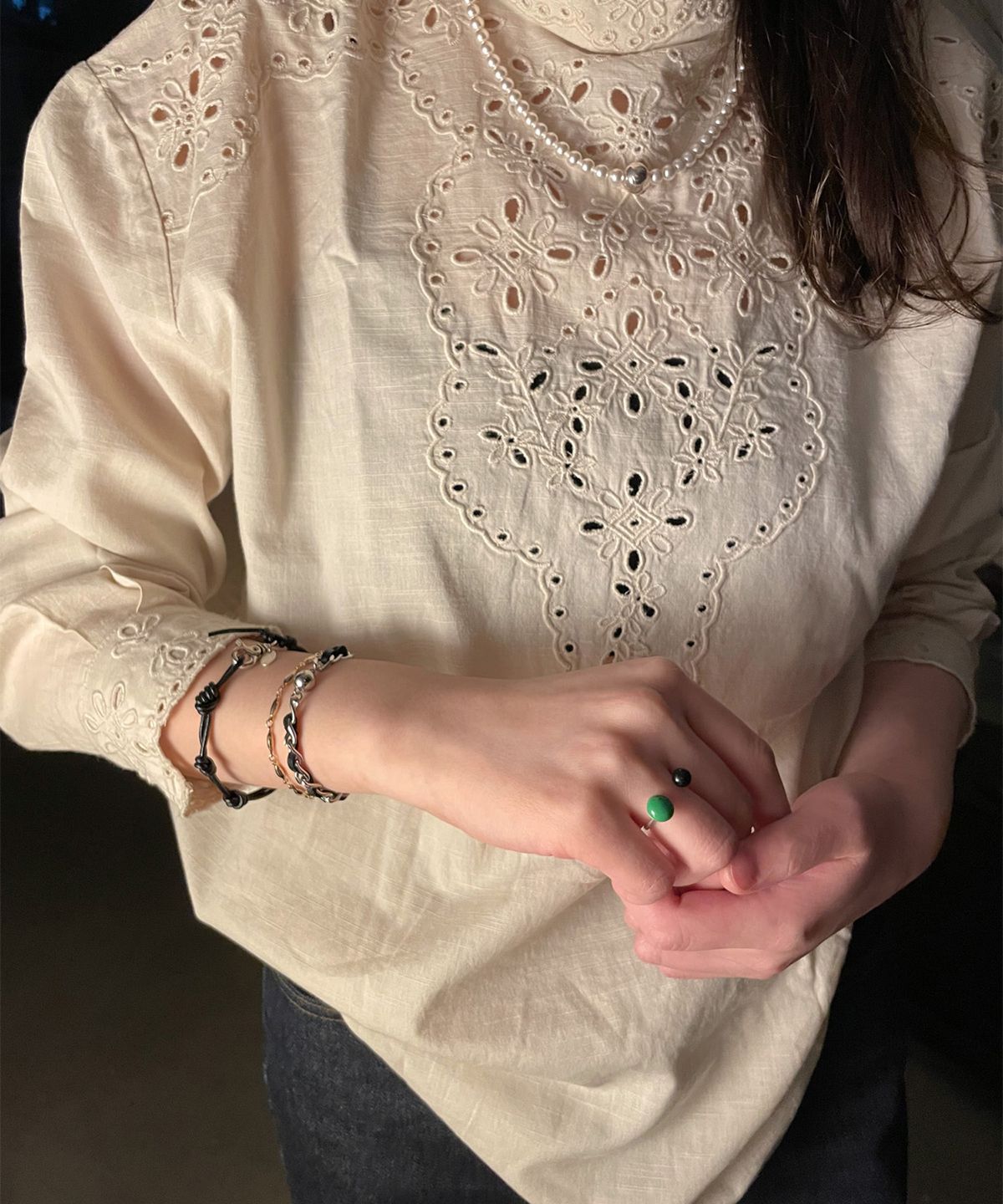 아워띵스(OURTHINGS) 링크 블랙 레더 브레이슬릿