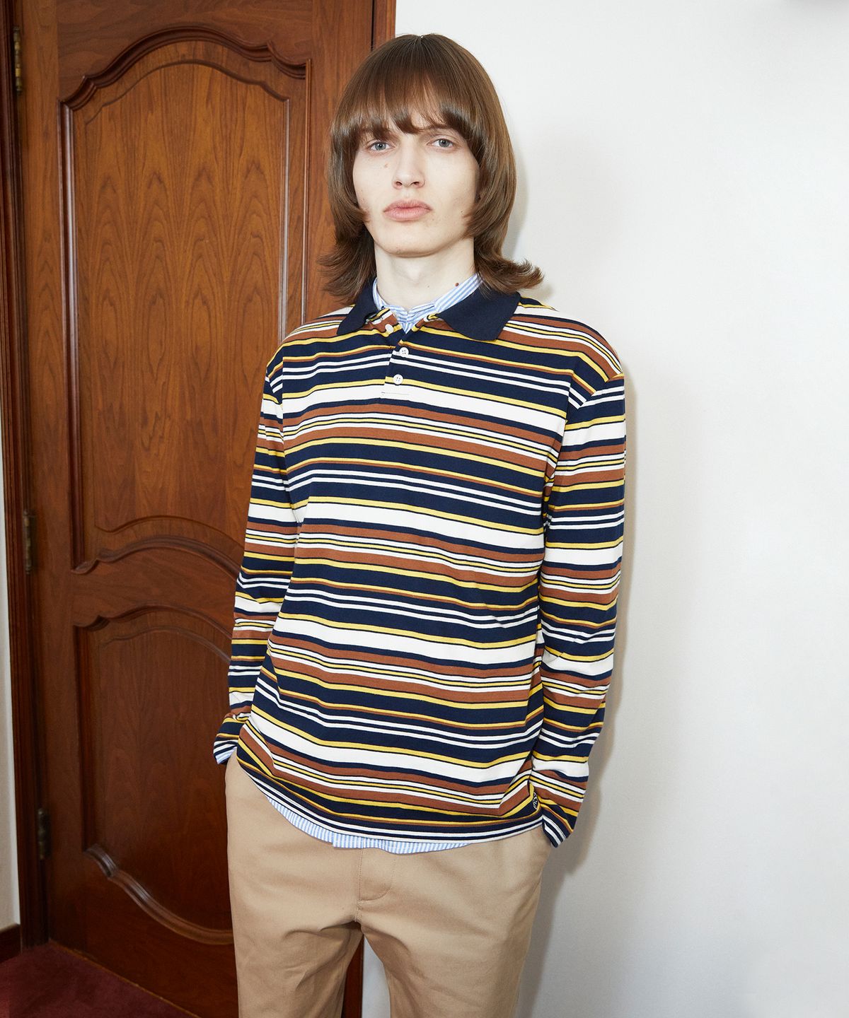 롤링스튜디오(ROLLINGSTUDIOS) STRIPE POLO SHIRT BROWN/YELLOW