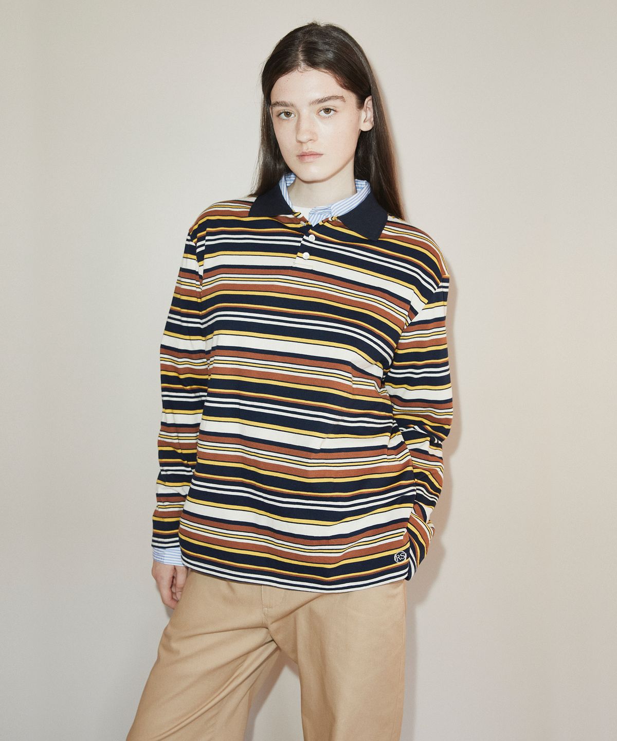롤링스튜디오(ROLLINGSTUDIOS) STRIPE POLO SHIRT BROWN/YELLOW