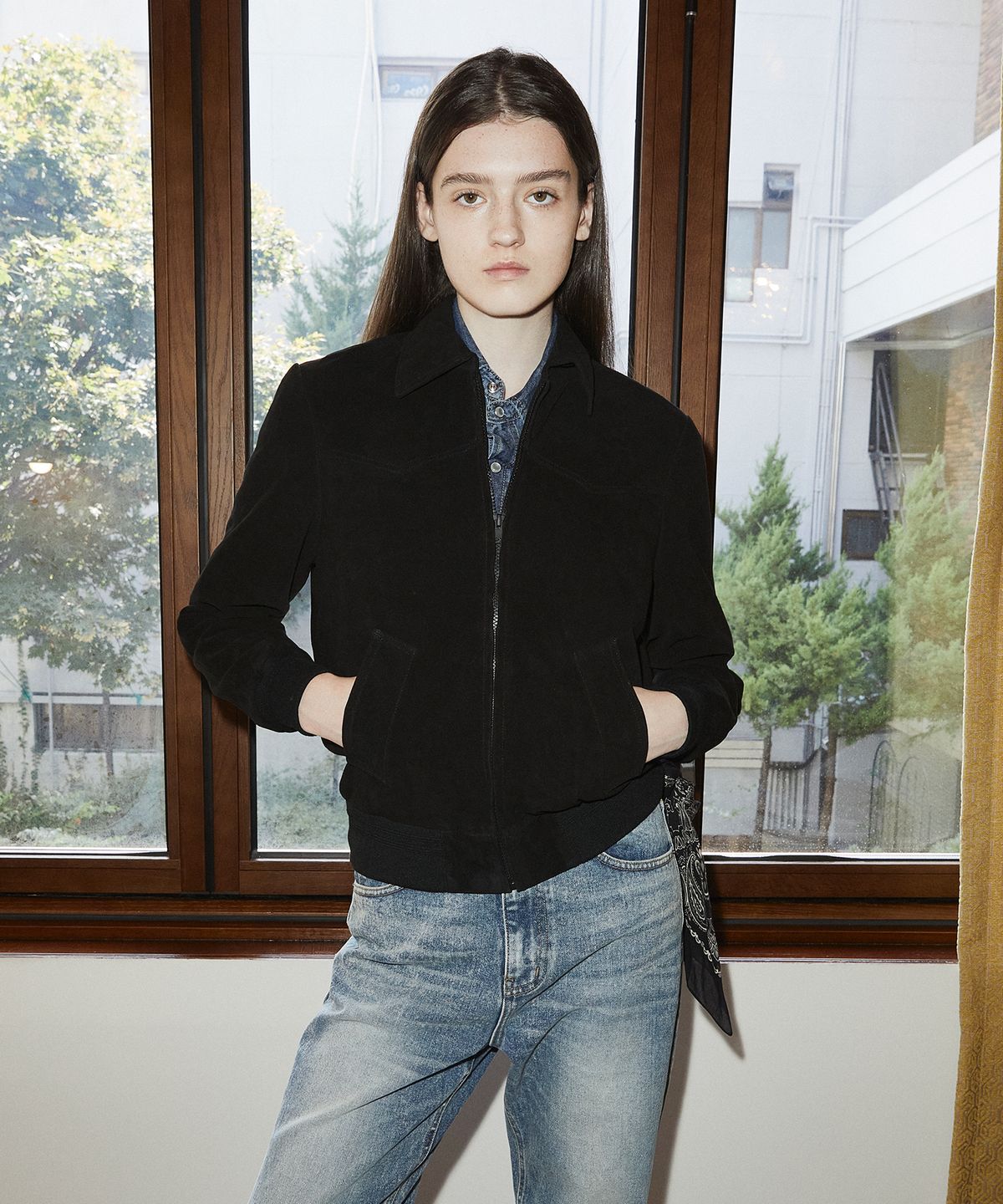 롤링스튜디오(ROLLINGSTUDIOS) WESTERN BLOUSON JACKET GOATSUEDE BLACK