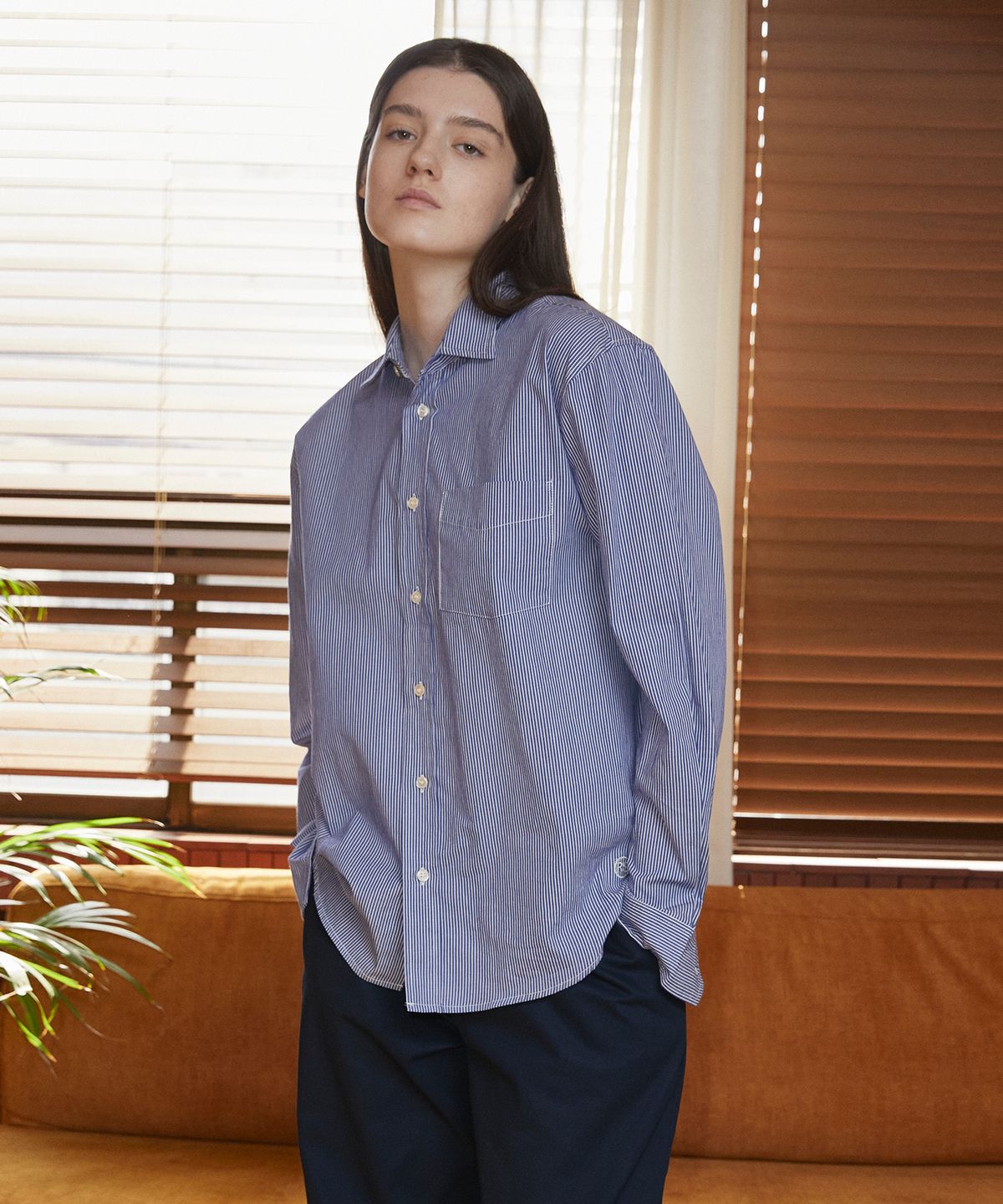 롤링스튜디오(ROLLINGSTUDIOS) LOOSE SHIRT STRIPE DARKBLUE/WHITE