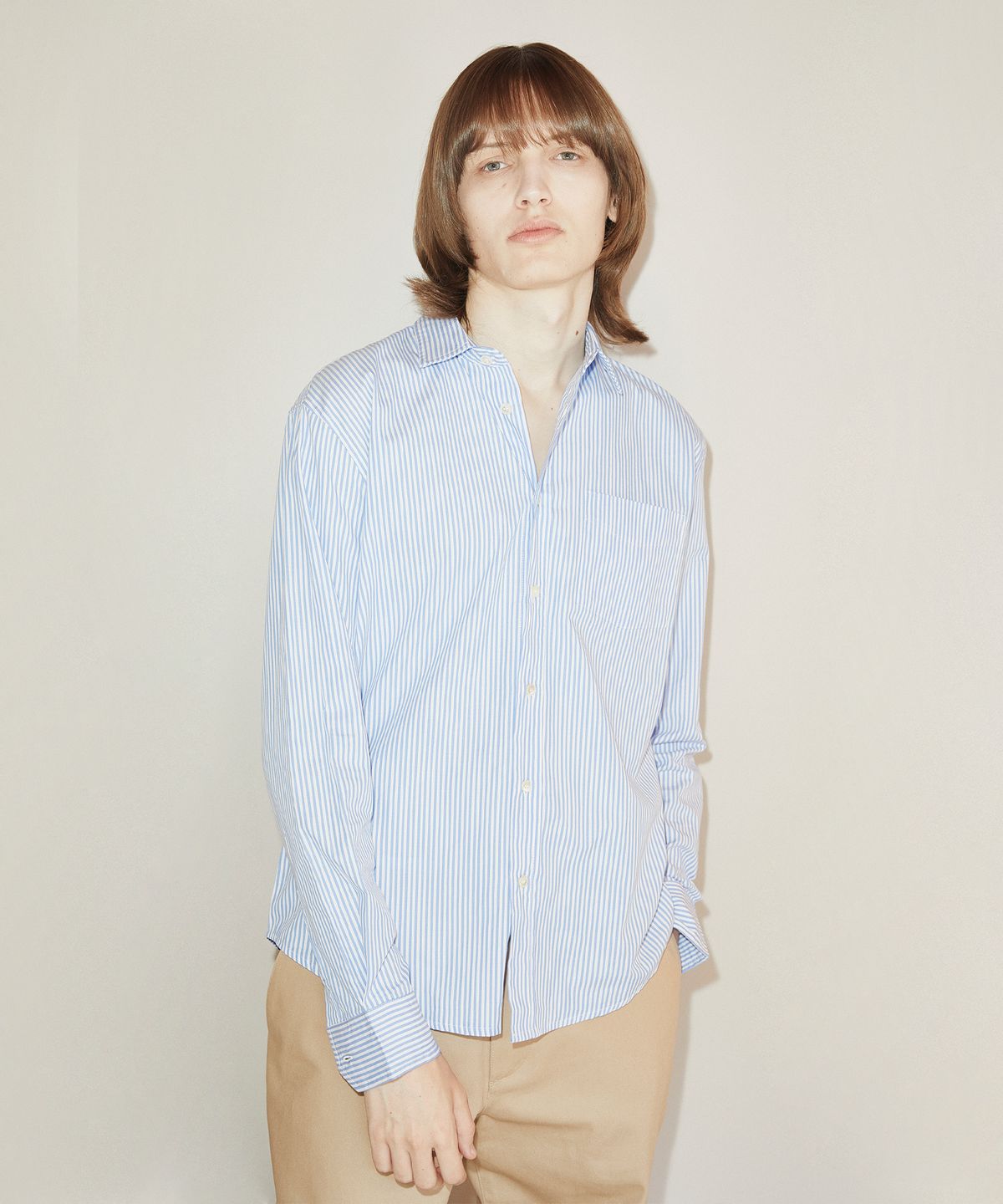 롤링스튜디오(ROLLINGSTUDIOS) LOOSE SHIRT STRIPE WHITE/SKYBLUE