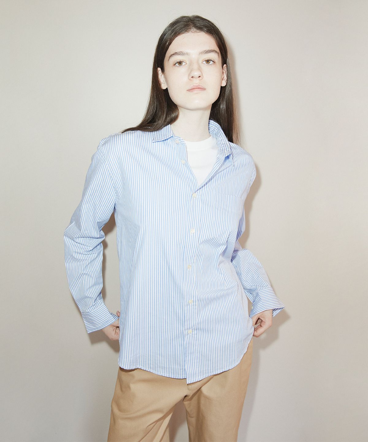 롤링스튜디오(ROLLINGSTUDIOS) LOOSE SHIRT STRIPE WHITE/SKYBLUE