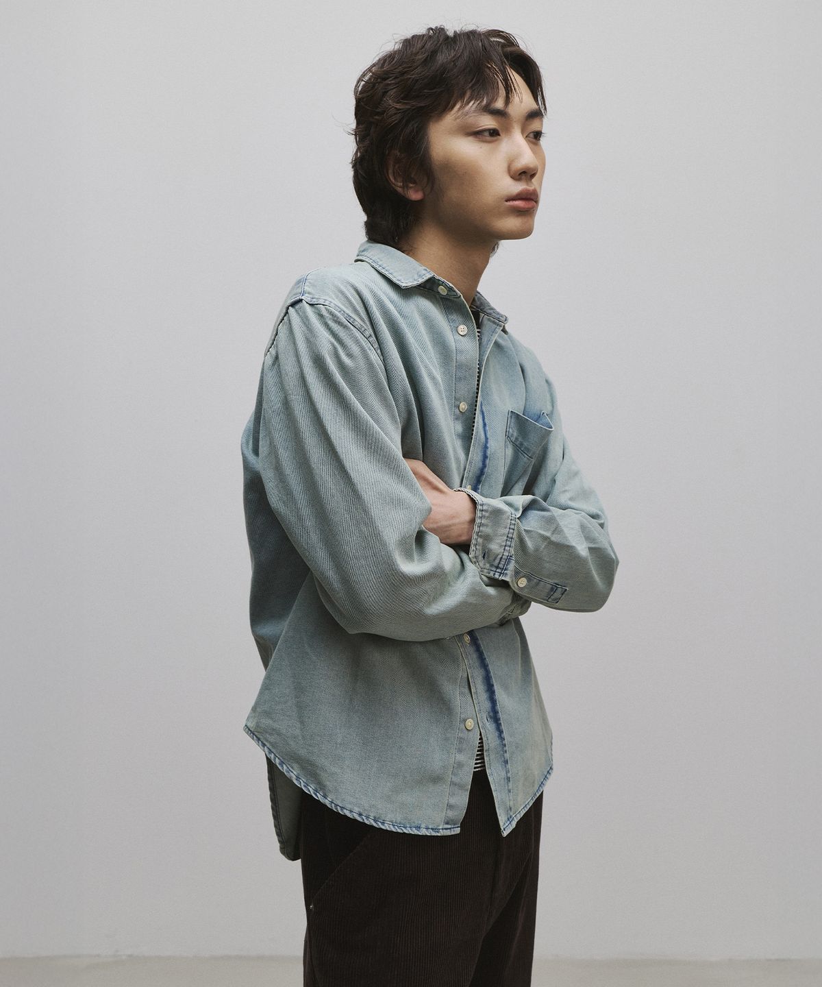 롤링스튜디오(ROLLINGSTUDIOS) LOOSE SHIRT WASHED BLUE DENIM