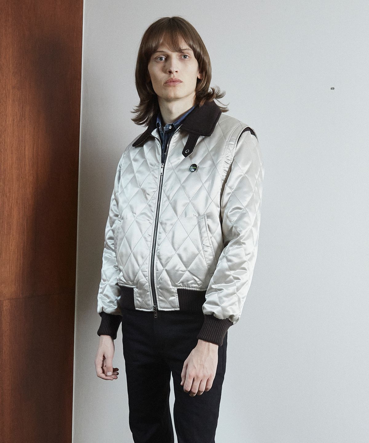 롤링스튜디오(ROLLINGSTUDIOS) QUILTED BOMBER JACKET SATIN METAL GRAY