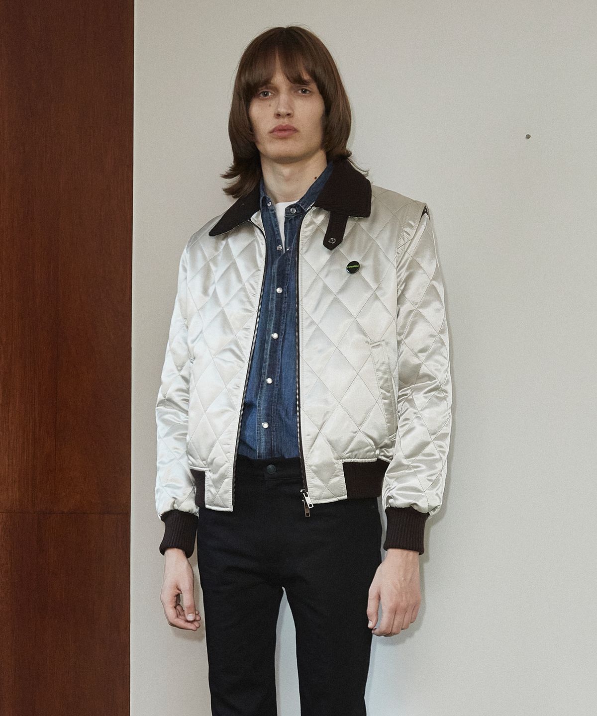 롤링스튜디오(ROLLINGSTUDIOS) QUILTED BOMBER JACKET SATIN METAL GRAY