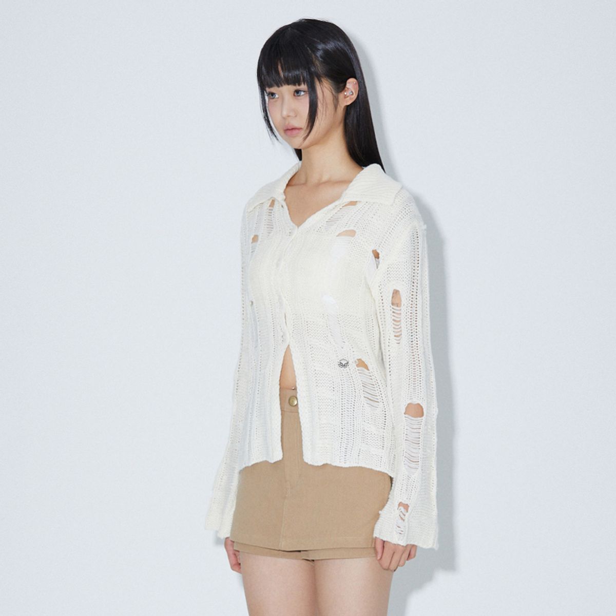 라라폭스(LALAFOX) KNIT COLLAR CARDIGAN IVORY 카라 니트 가디건  BQ4KG003