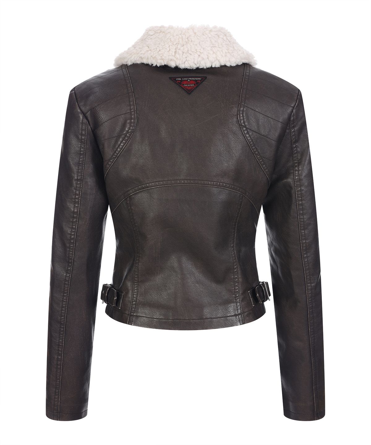라라폭스(LALAFOX) NECK FUR SLIM FAKE LEATHER JACKET DARK BROWN BQ4MJ002