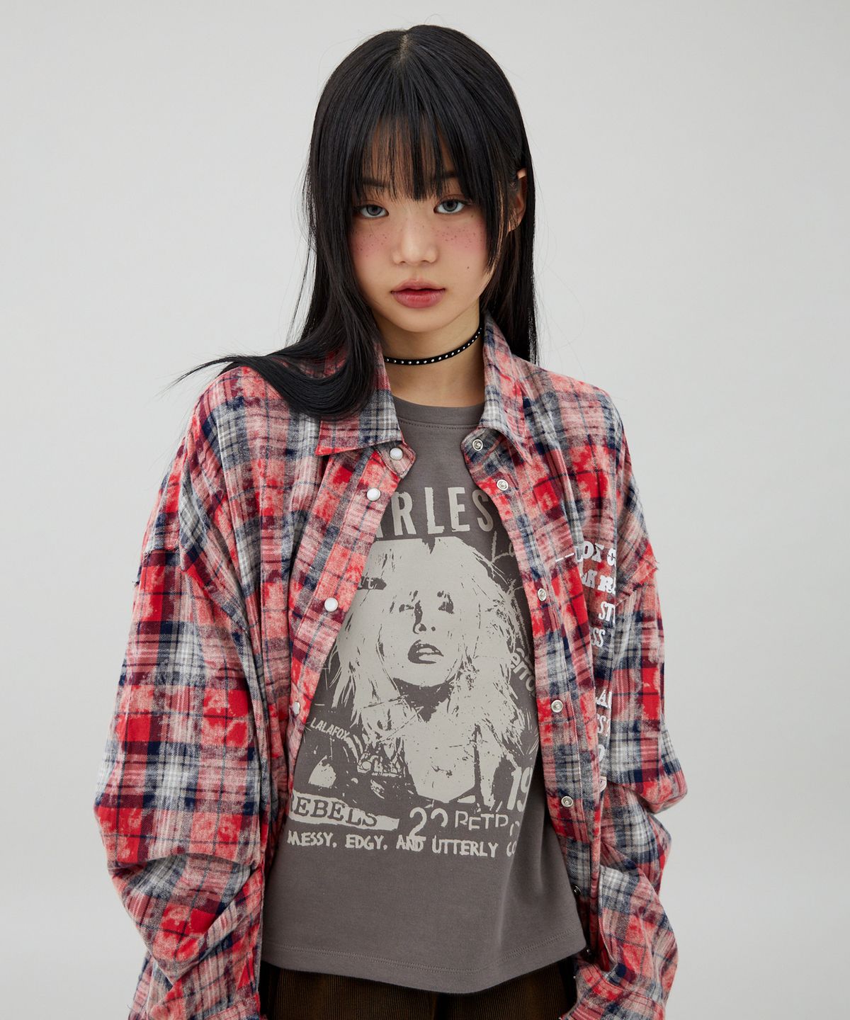 라라폭스(LALAFOX) CHECK OVERSIZED SHIRT RED BQ4CB002