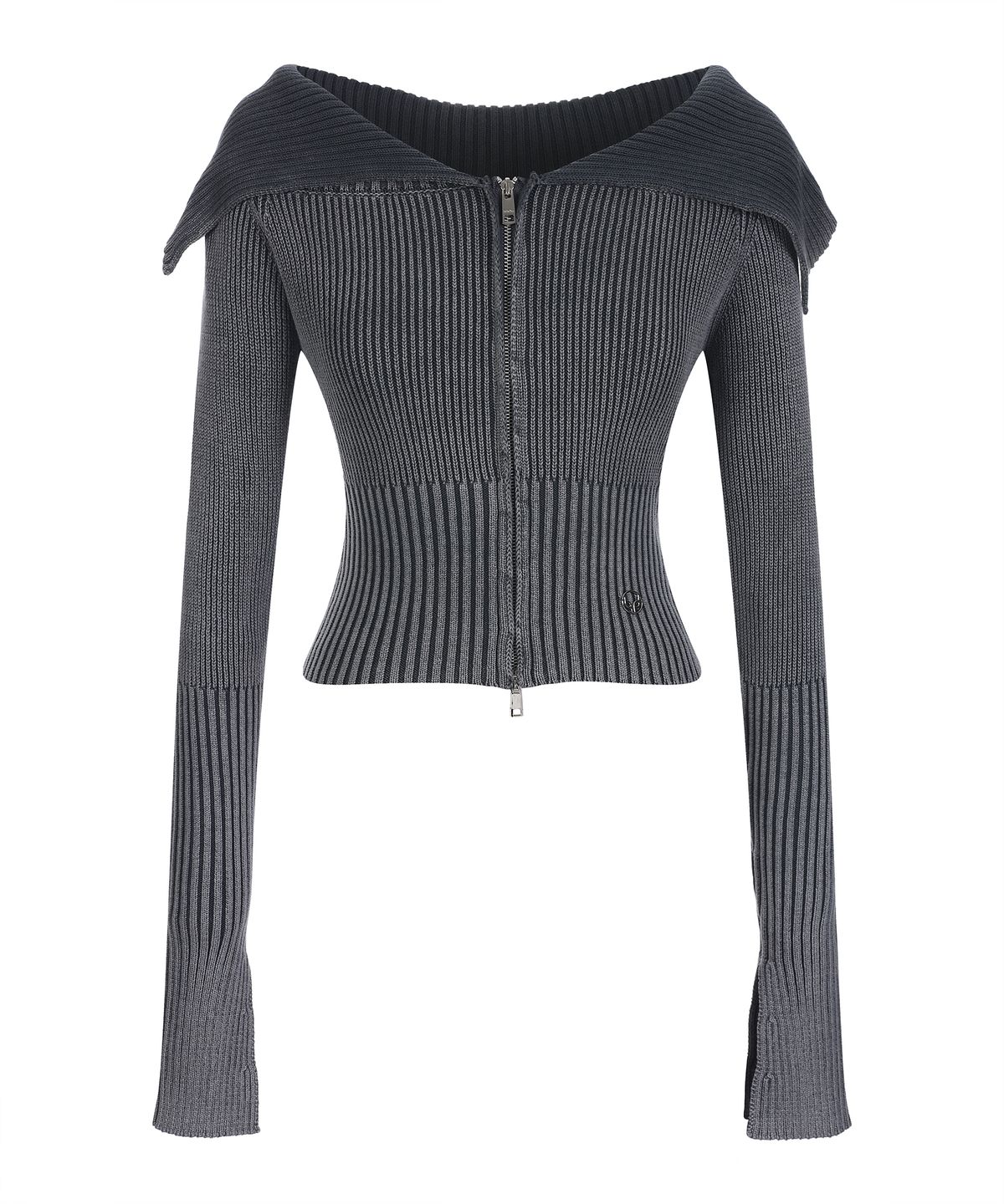 라라폭스(LALAFOX) KNIT OFF-SHOULDER ZIPPER CARDIGAN 오프숄더 가디건 CHARCOAL BQ4KG002