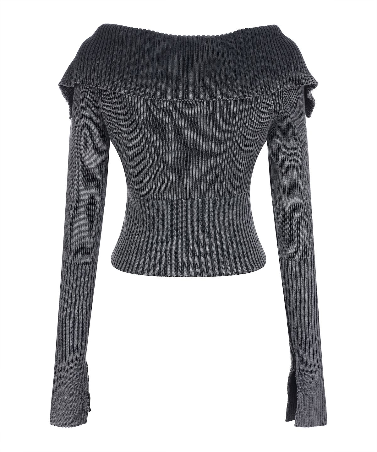 라라폭스(LALAFOX) KNIT OFF-SHOULDER ZIPPER CARDIGAN 오프숄더 가디건 CHARCOAL BQ4KG002