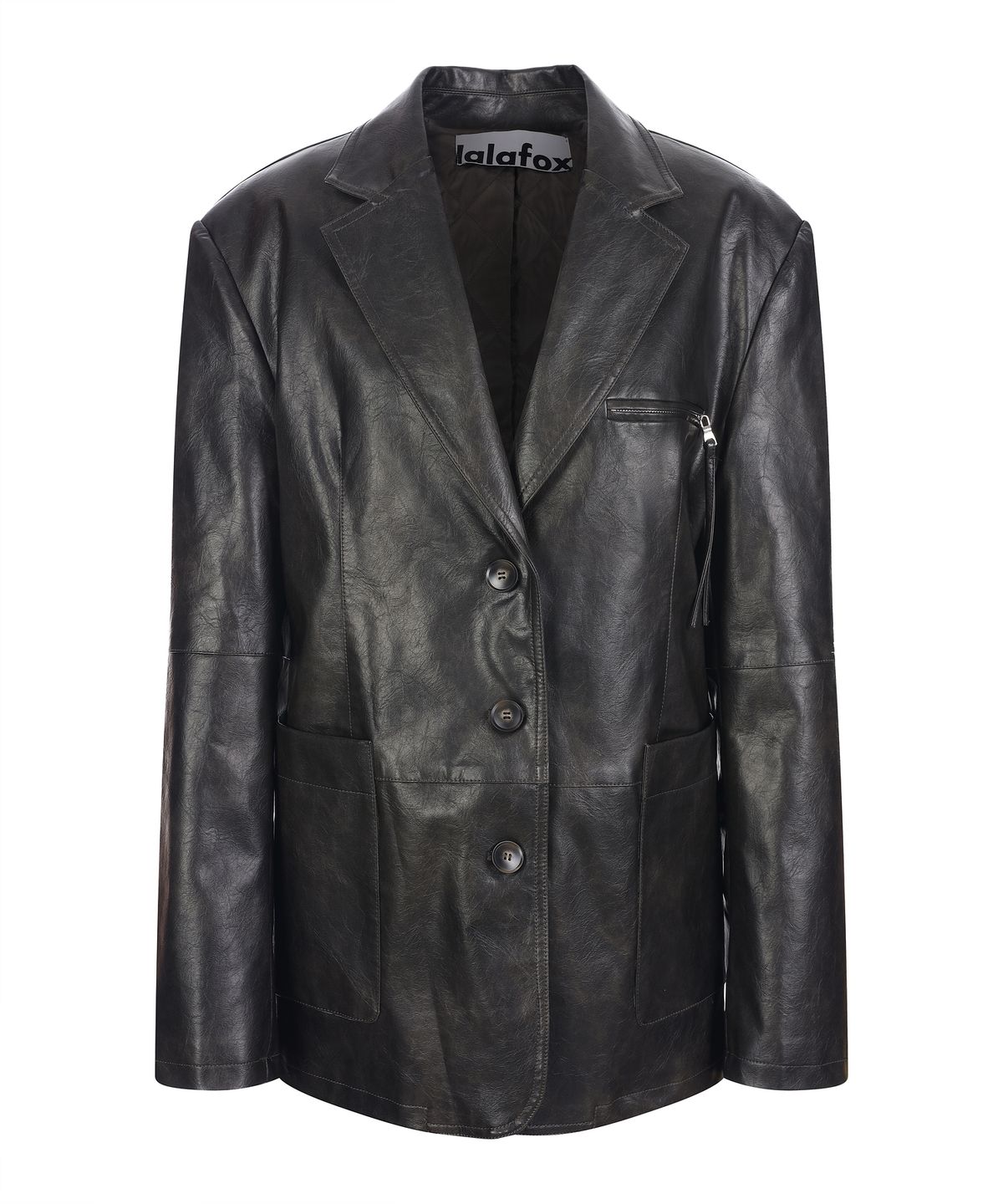 라라폭스(LALAFOX) OVERSIZED FAKE LEATHER BLAZER JACKET BLACK BQ4LJ001