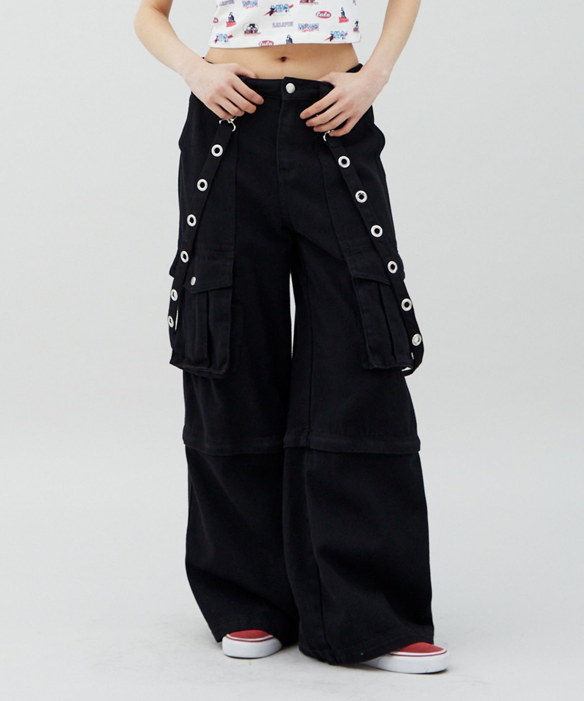 라라폭스(LALAFOX) STRAP POCKET PANTS 포켓 바지 BLACK BQ4DP003