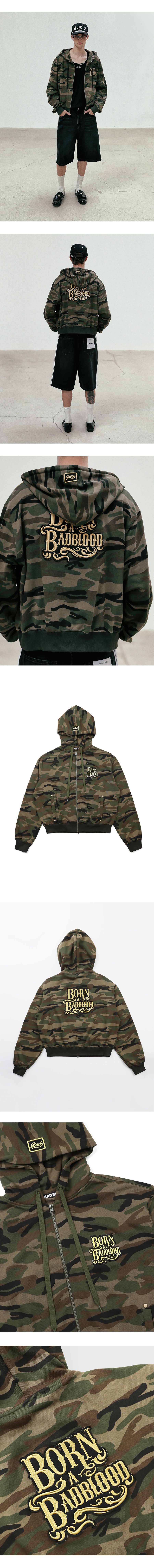 MUSINSA | BADBLOOD Camo Hooded Zip-Up - Military