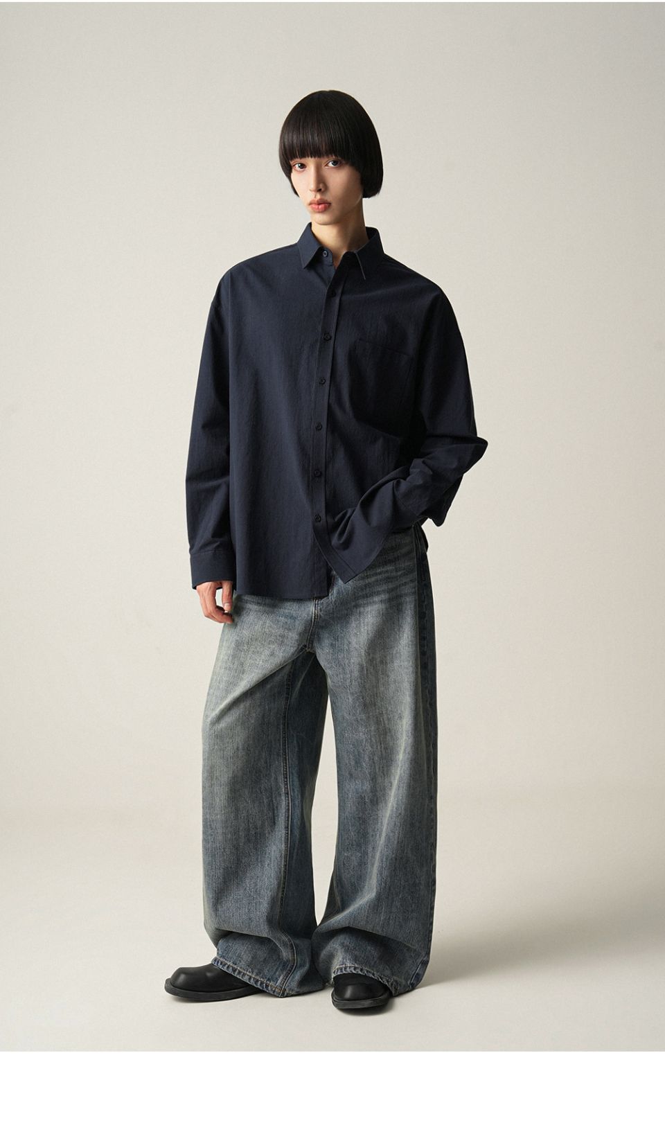 MUSINSA | AVANDRESS Snap Wide Denim Pants BLACK