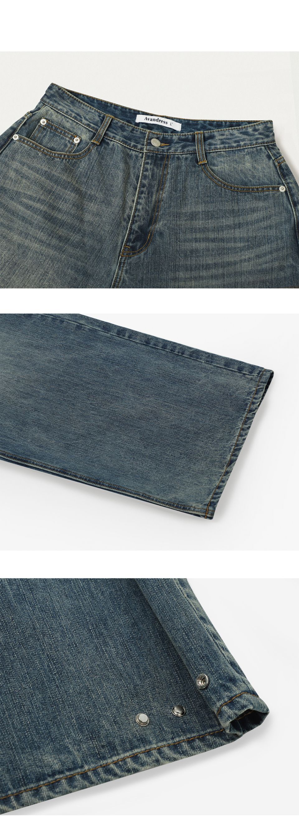 MUSINSA | AVANDRESS Snap Wide Denim Pants BLACK