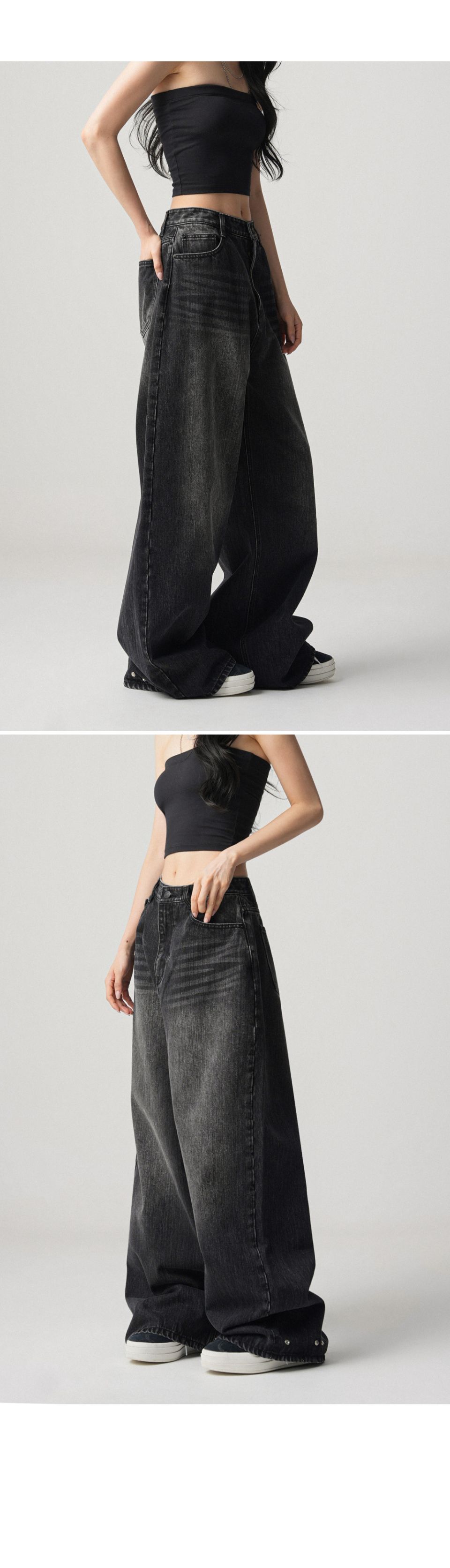 MUSINSA | AVANDRESS Snap Wide Denim Pants BLACK