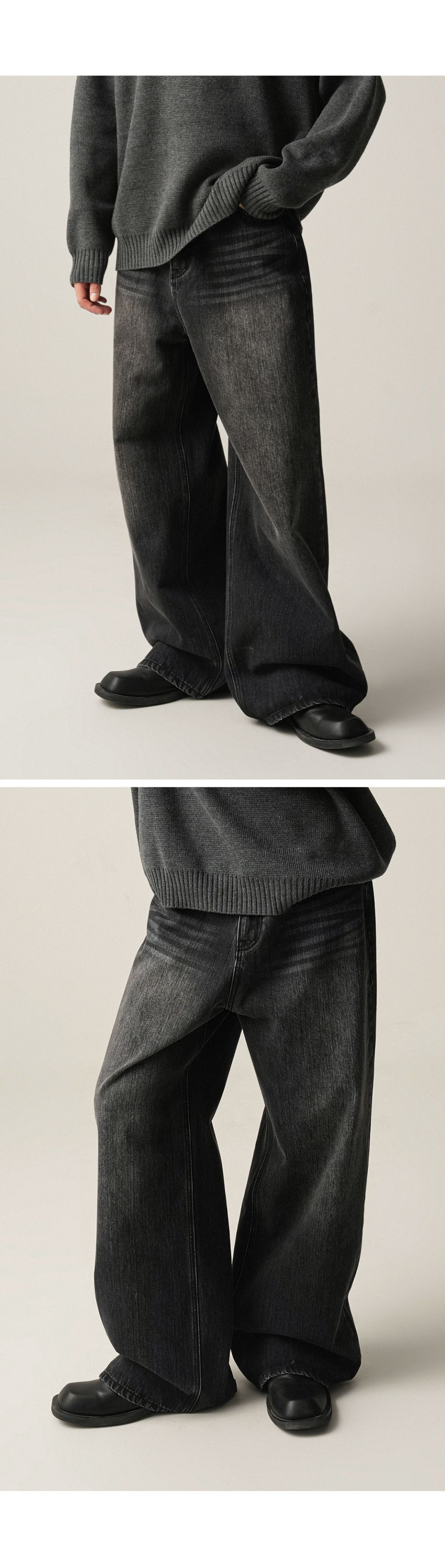 MUSINSA | AVANDRESS Snap Wide Denim Pants BLACK