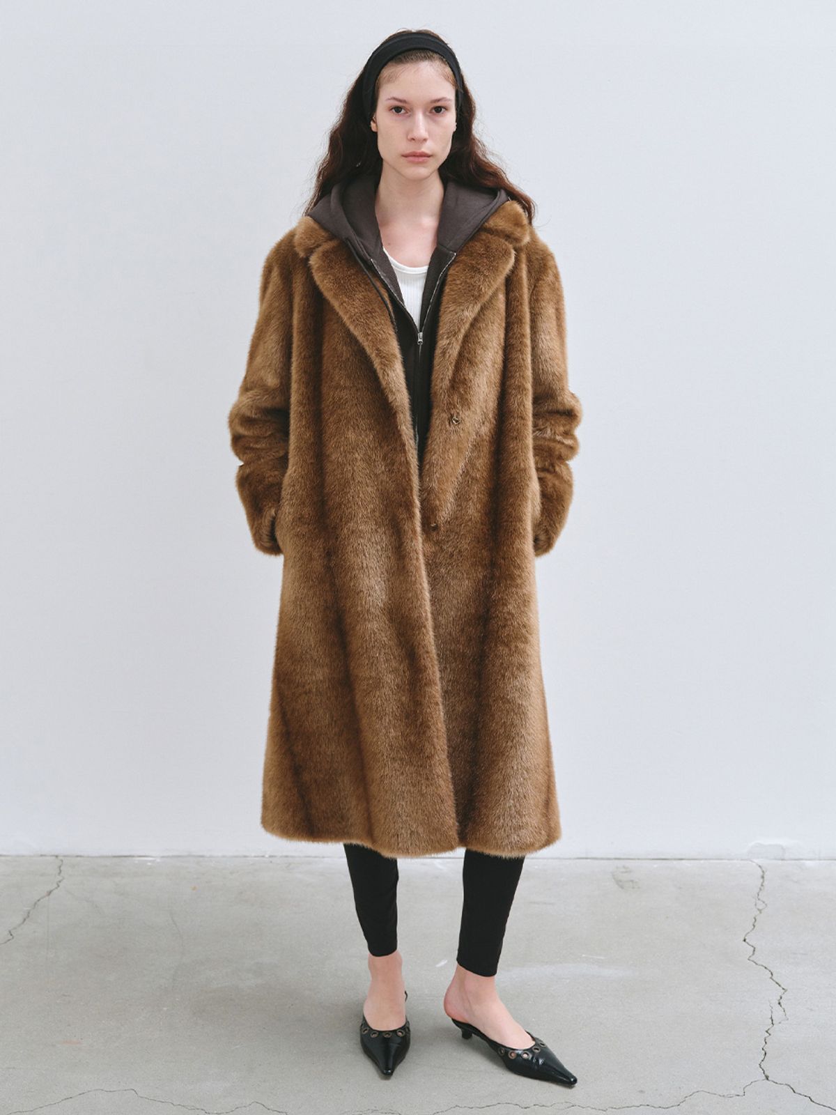 해브레스(HAVELESS) FREY MAXI FUR COAT CAMEL