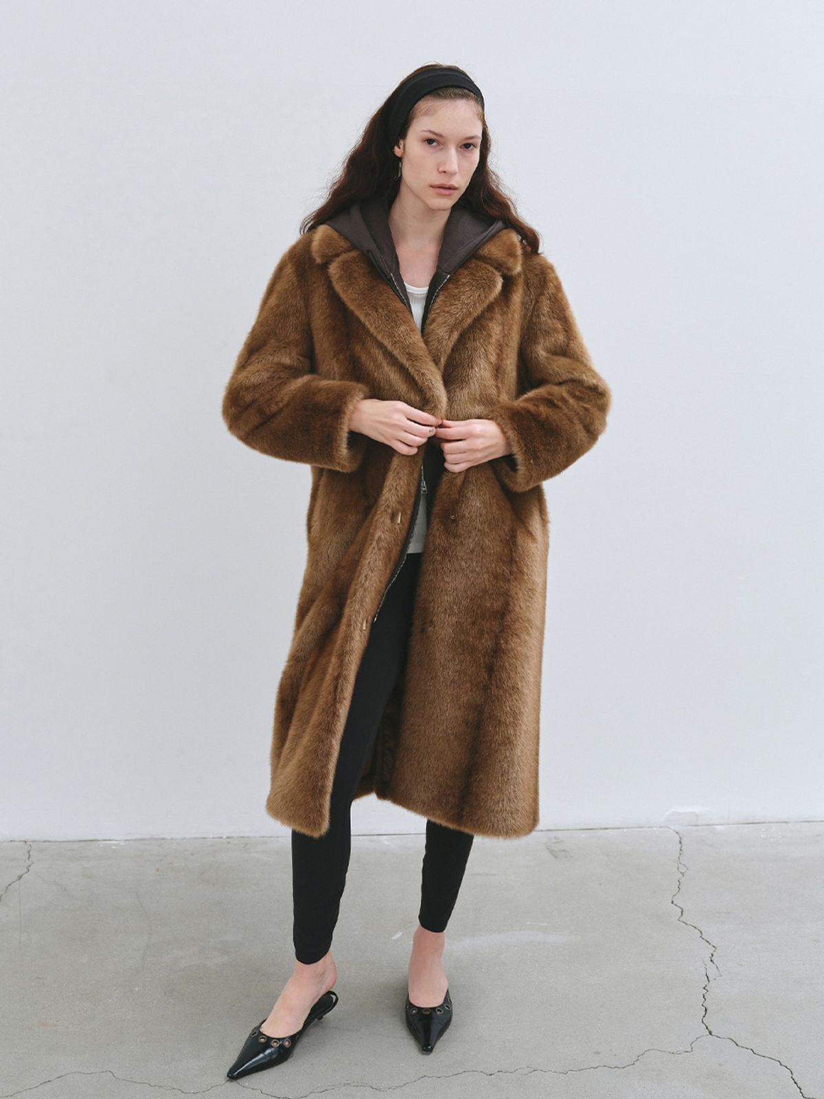 해브레스(HAVELESS) FREY MAXI FUR COAT CAMEL