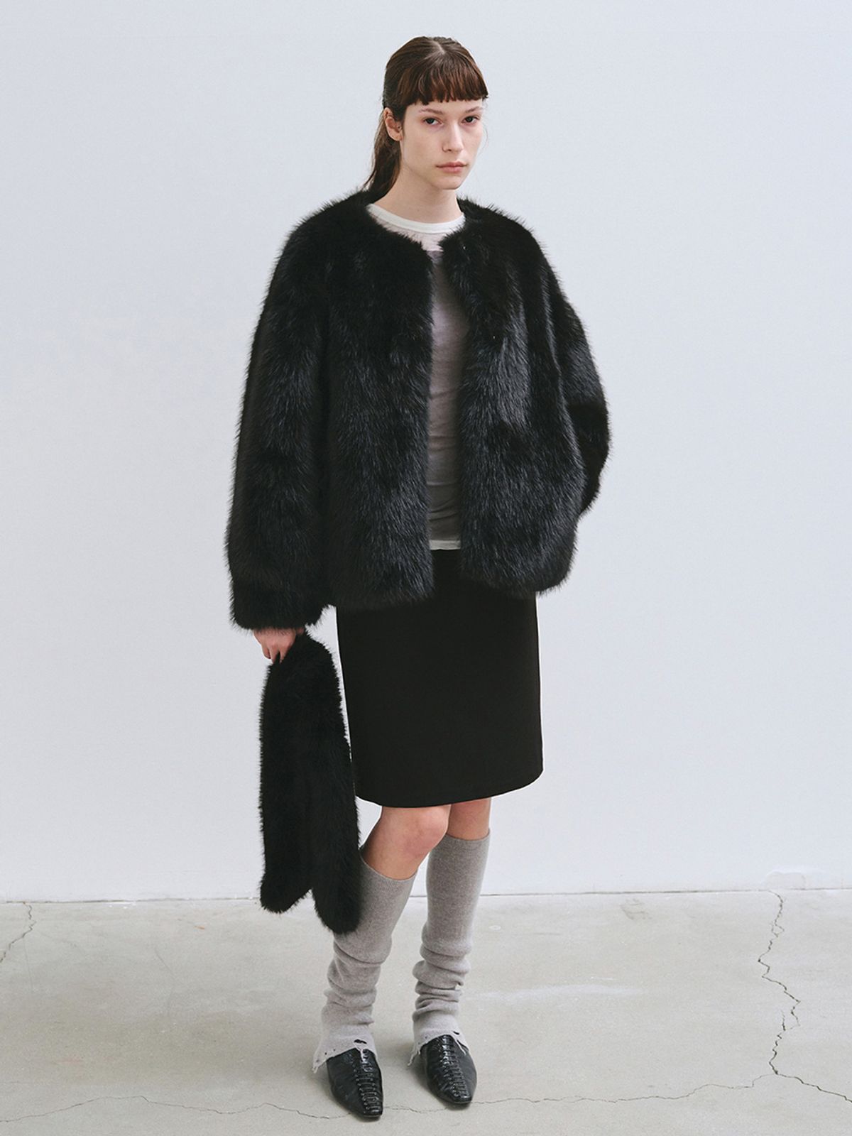 해브레스(HAVELESS) BLAIR FAUX FUR JACKET BLACK [SCARF GIFT]
