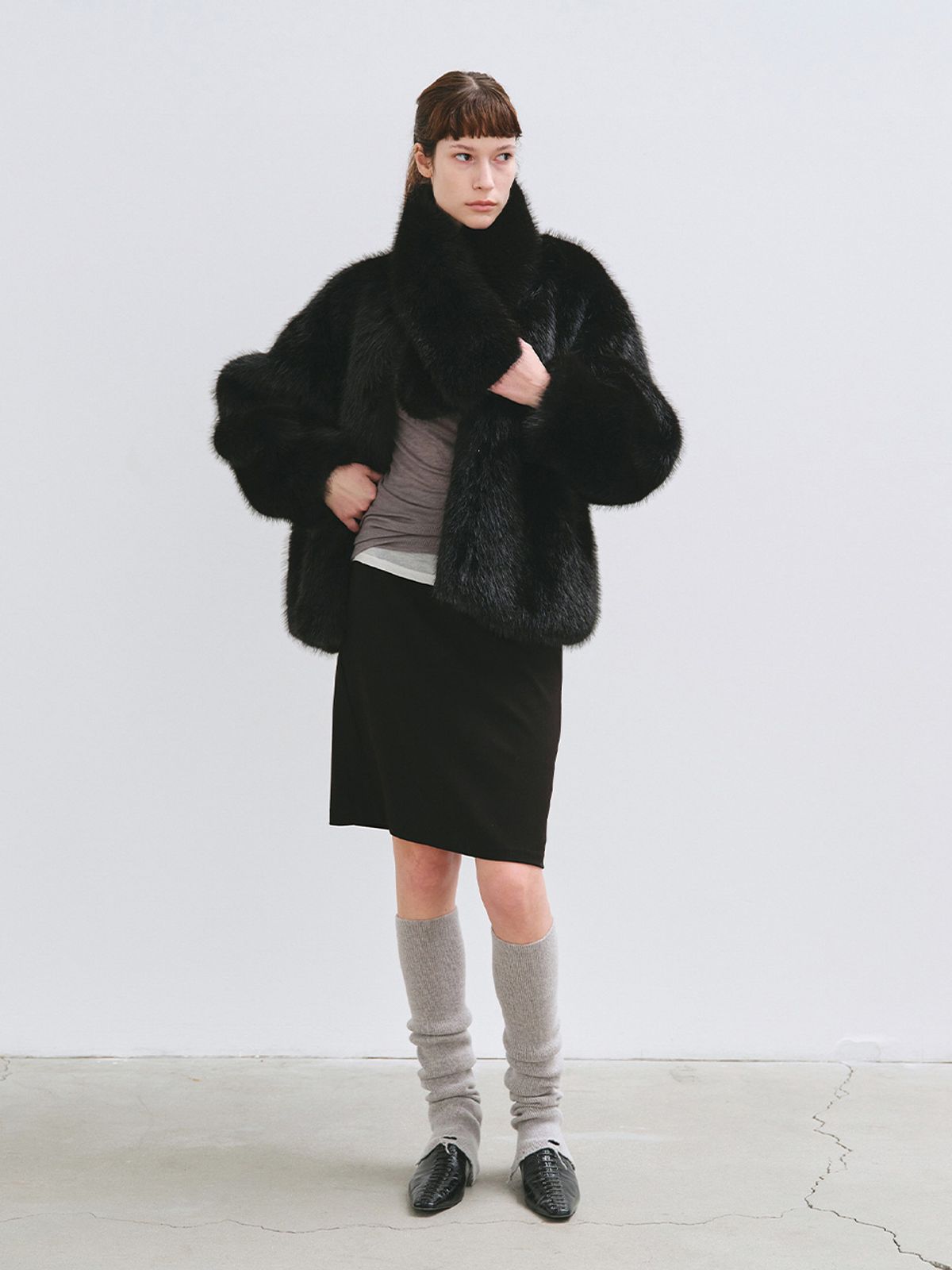 해브레스(HAVELESS) BLAIR FAUX FUR JACKET BLACK [SCARF GIFT]