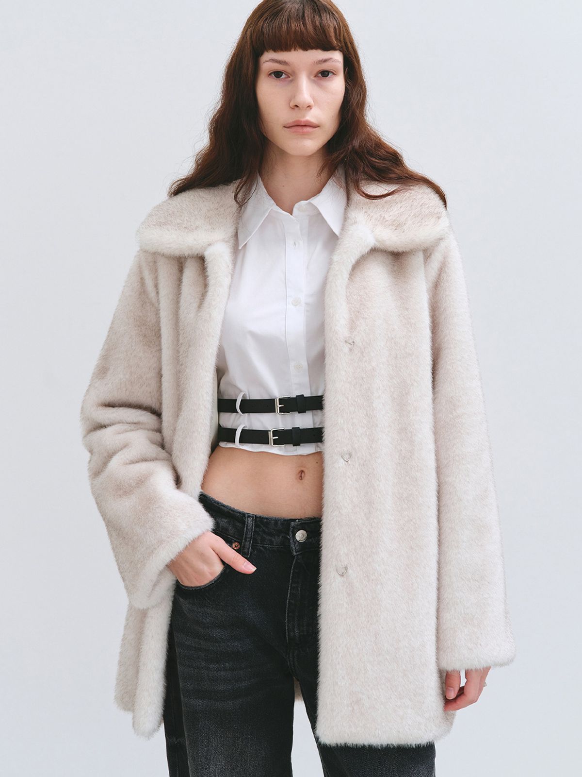 해브레스(HAVELESS) CAROL FAUX FUR COAT LIGHT GREY