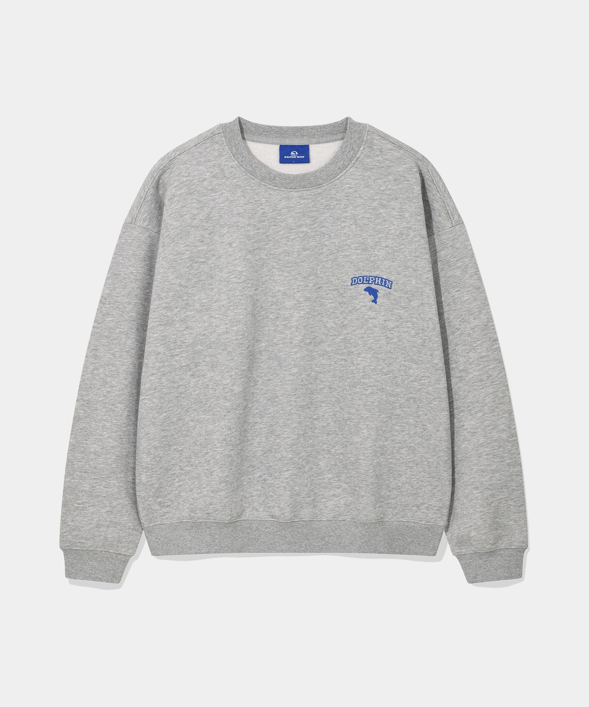 돌핀웨이브어패럴(DOLPHIN WAVE APPAREL) 돌핀 체인자수 기모 맨투맨 멜란지그레이