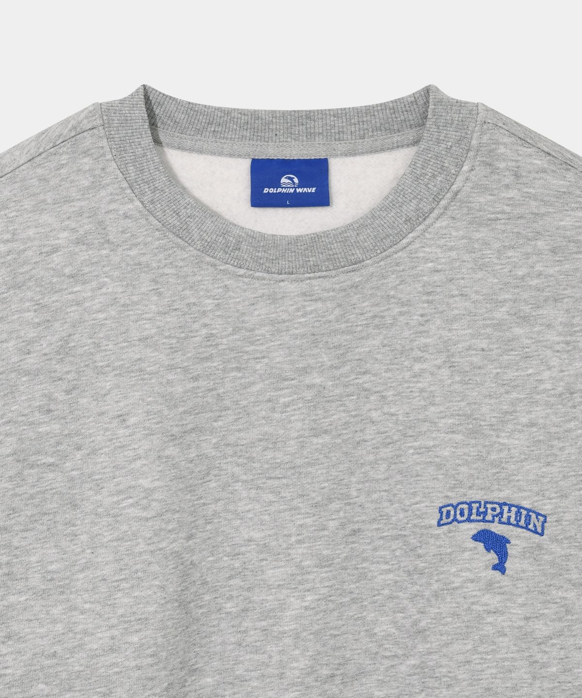 돌핀웨이브어패럴(DOLPHIN WAVE APPAREL) 돌핀 체인자수 기모 맨투맨 멜란지그레이