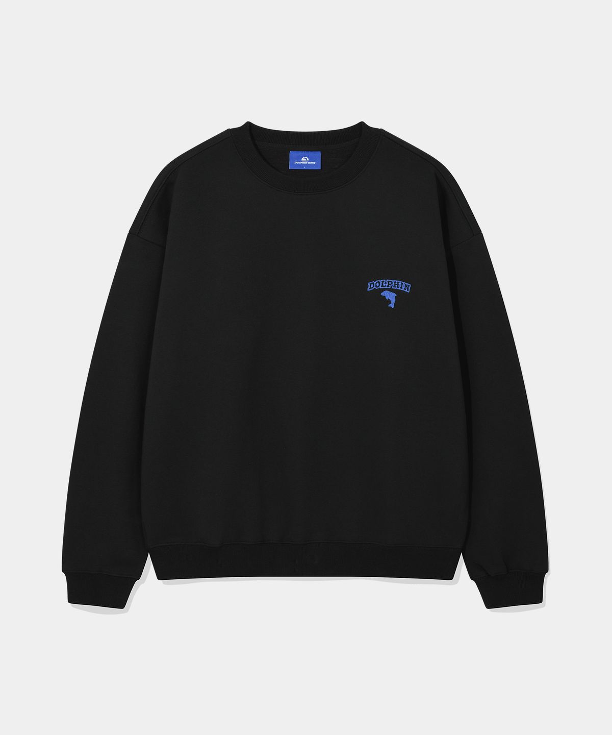 돌핀웨이브어패럴(DOLPHIN WAVE APPAREL) 돌핀 체인자수 기모 맨투맨 블랙