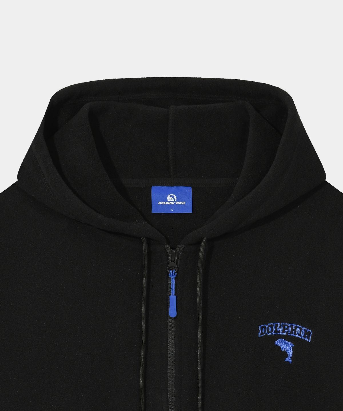 돌핀웨이브어패럴(DOLPHIN WAVE APPAREL) [세트] 돌핀 체인자수 플리스 후드집업 &  스트링 팬츠 블랙