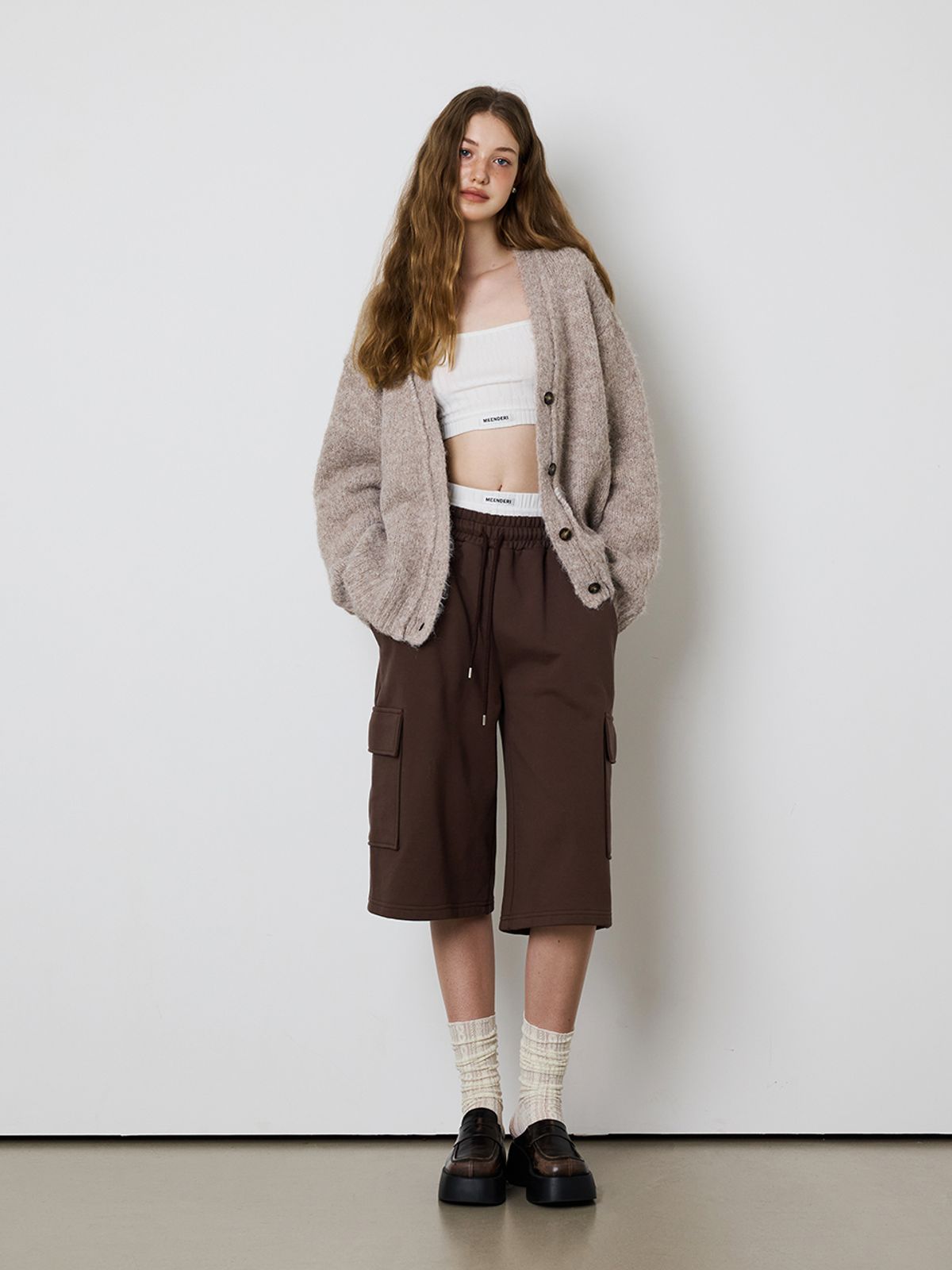 민더리(MEENDERI) [UNISEX] BARTACK STITCH POCKET SHORTS - BROWN