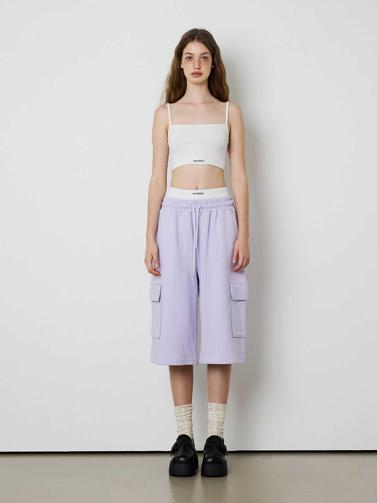 민더리(MEENDERI) [UNISEX] BARTACK STITCH POCKET SHORTS - LAVENDER