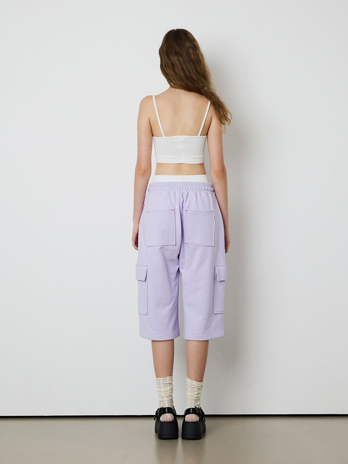 민더리(MEENDERI) [UNISEX] BARTACK STITCH POCKET SHORTS - LAVENDER