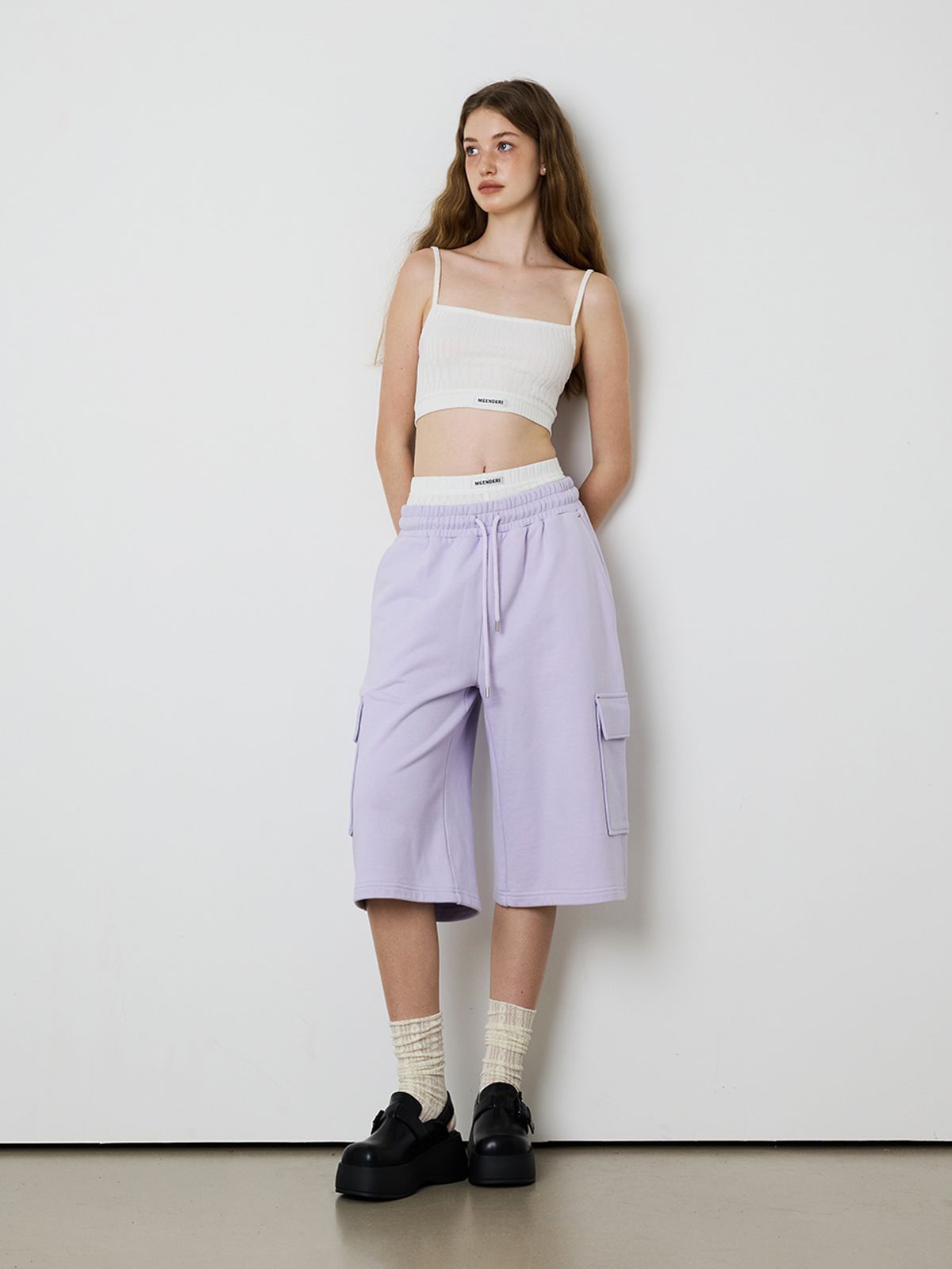 민더리(MEENDERI) [UNISEX] BARTACK STITCH POCKET SHORTS - LAVENDER