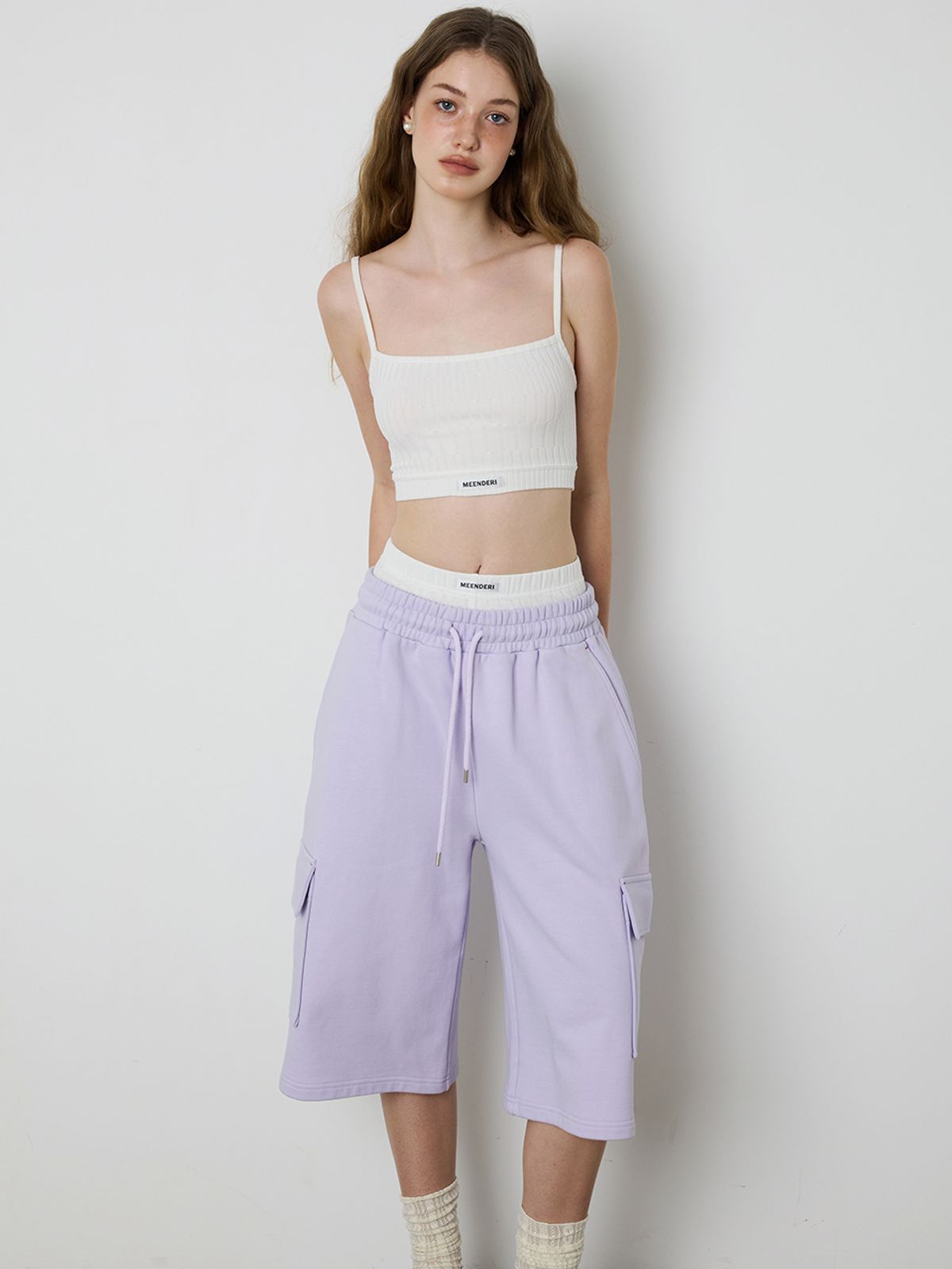 민더리(MEENDERI) [UNISEX] BARTACK STITCH POCKET SHORTS - LAVENDER
