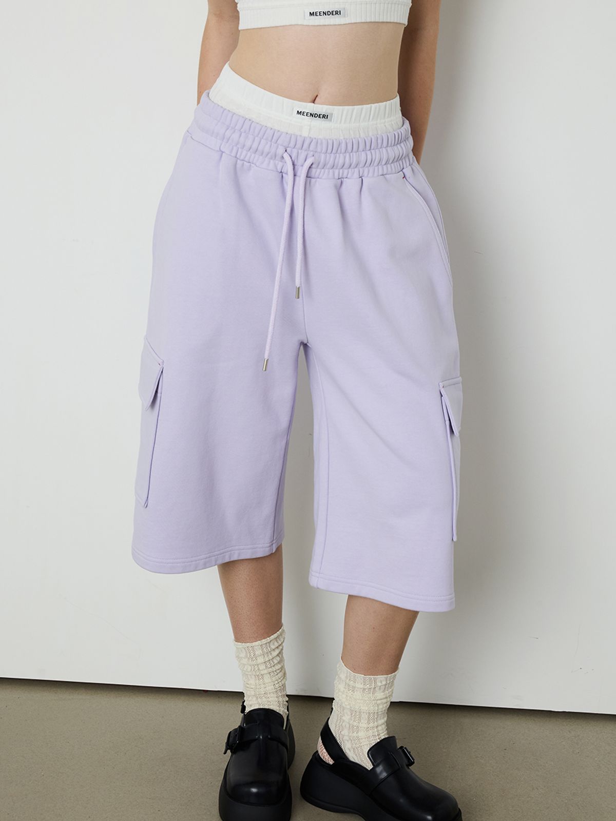 민더리(MEENDERI) [UNISEX] BARTACK STITCH POCKET SHORTS - LAVENDER