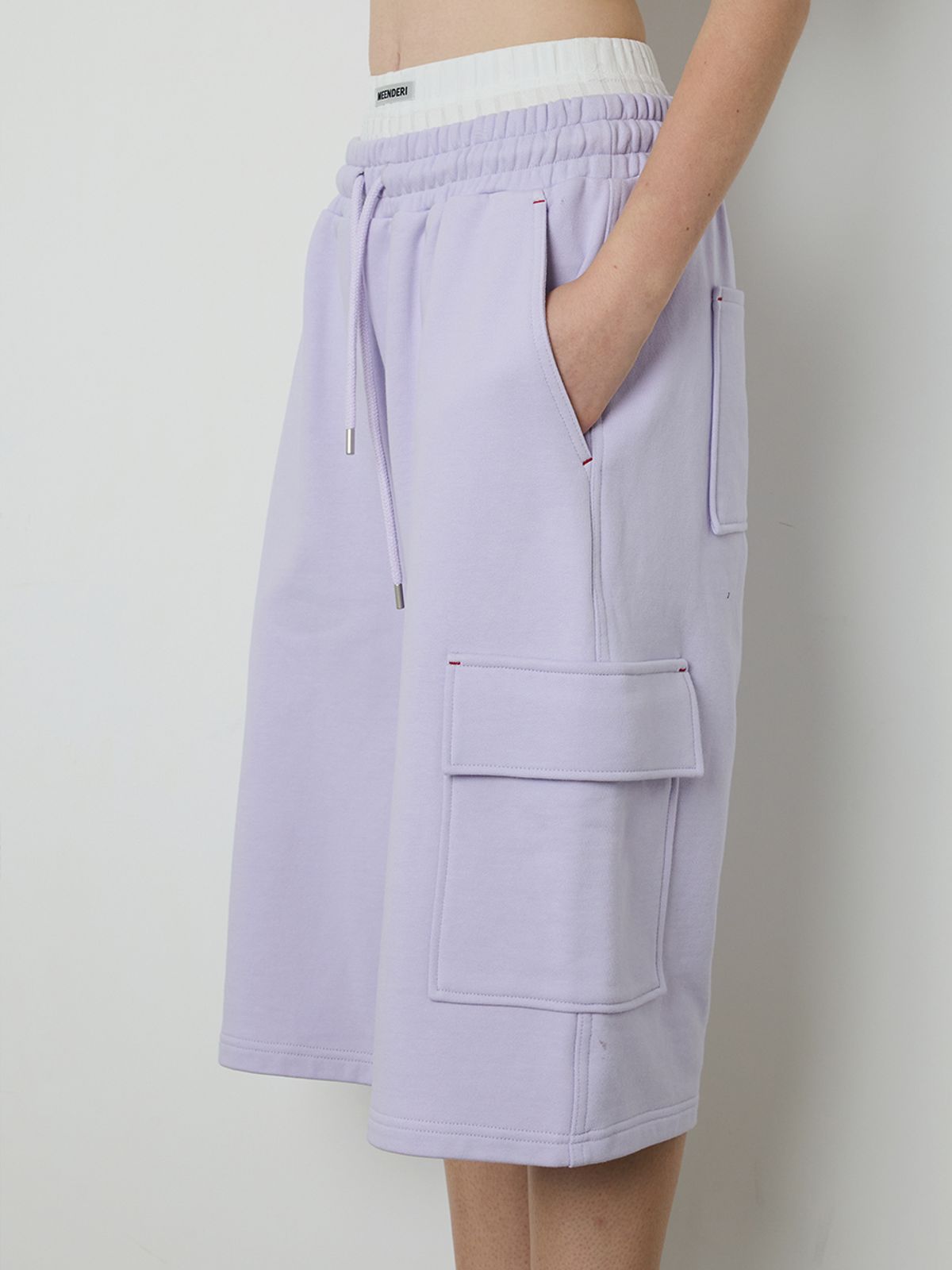 민더리(MEENDERI) [UNISEX] BARTACK STITCH POCKET SHORTS - LAVENDER