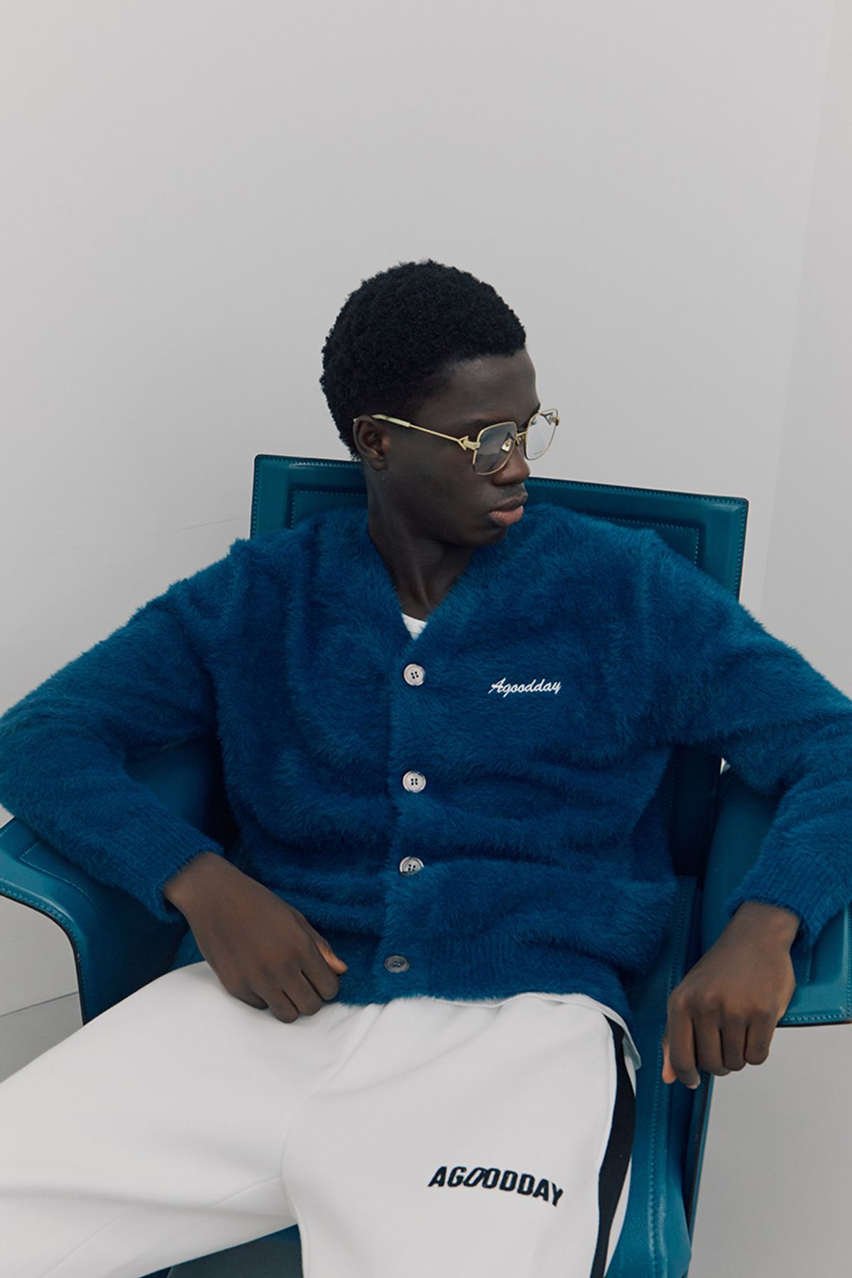 어굿데이(AGOODDAY) [UNISEX]  BISCOUS V-NECK CARDIGUN (blue)
