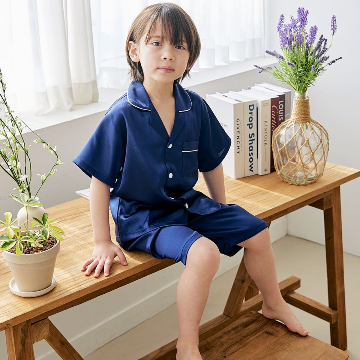 핑코코(PINGCOCO) 097샤무즈 네이비 반소매 파자마세트