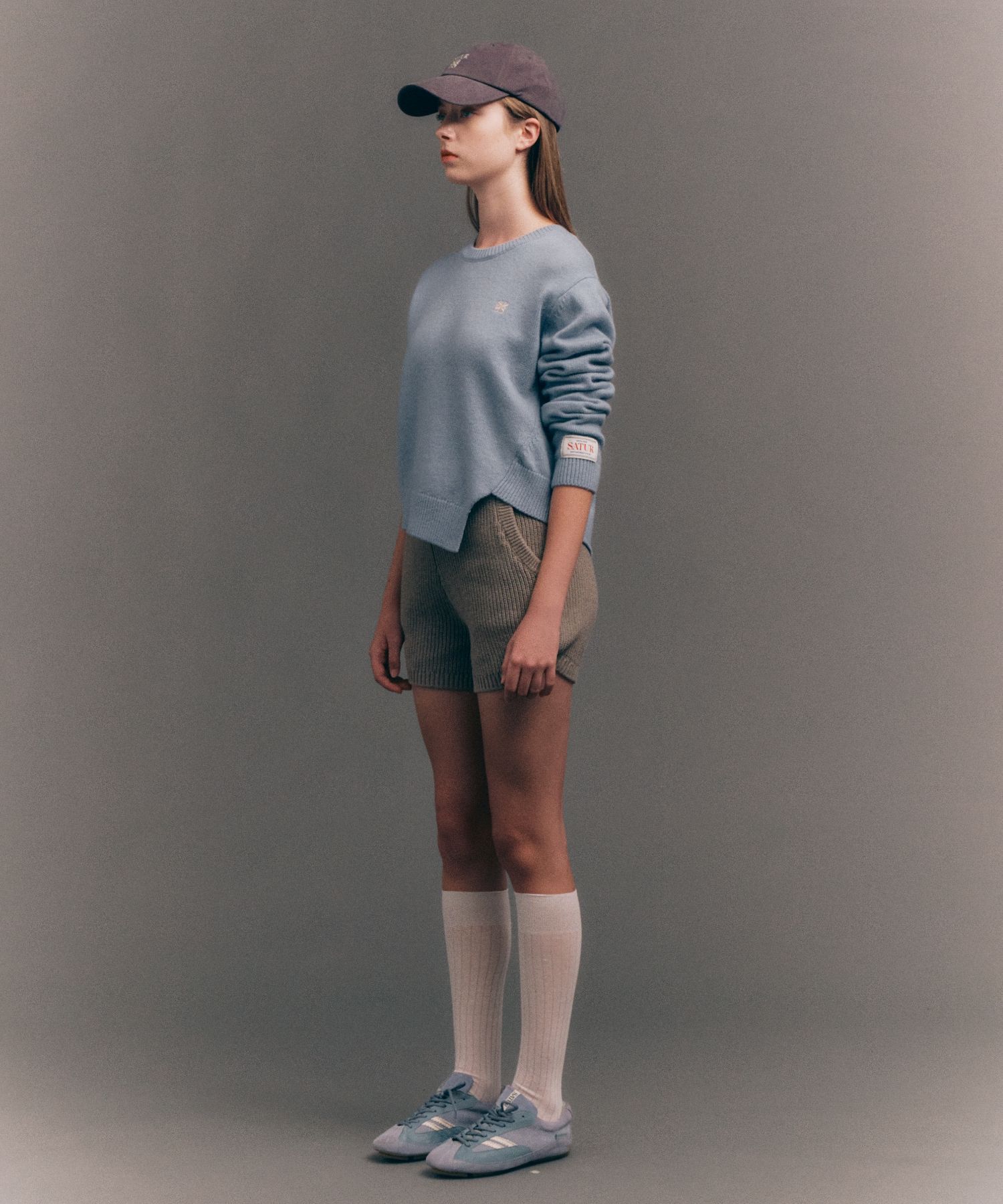◆SATUR◆ Dublin unbalanced cashmere blend knit ice blue SA2 MUSINSA公式 | SATUR Dublin Unbalanced Cashmere Blend Knit