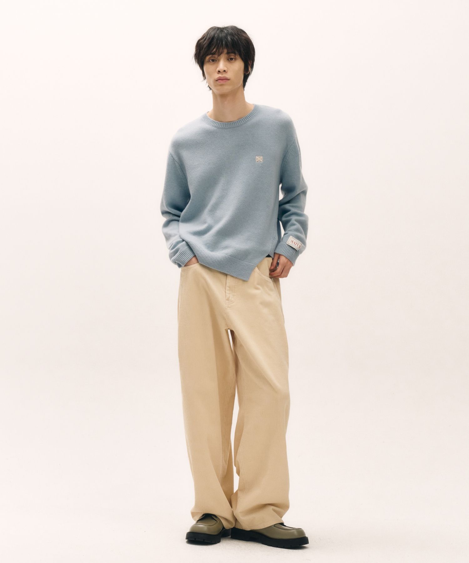 MUSINSA | SATUR Dublin Unbalanced Cashmere Blend Knit Ice Blue