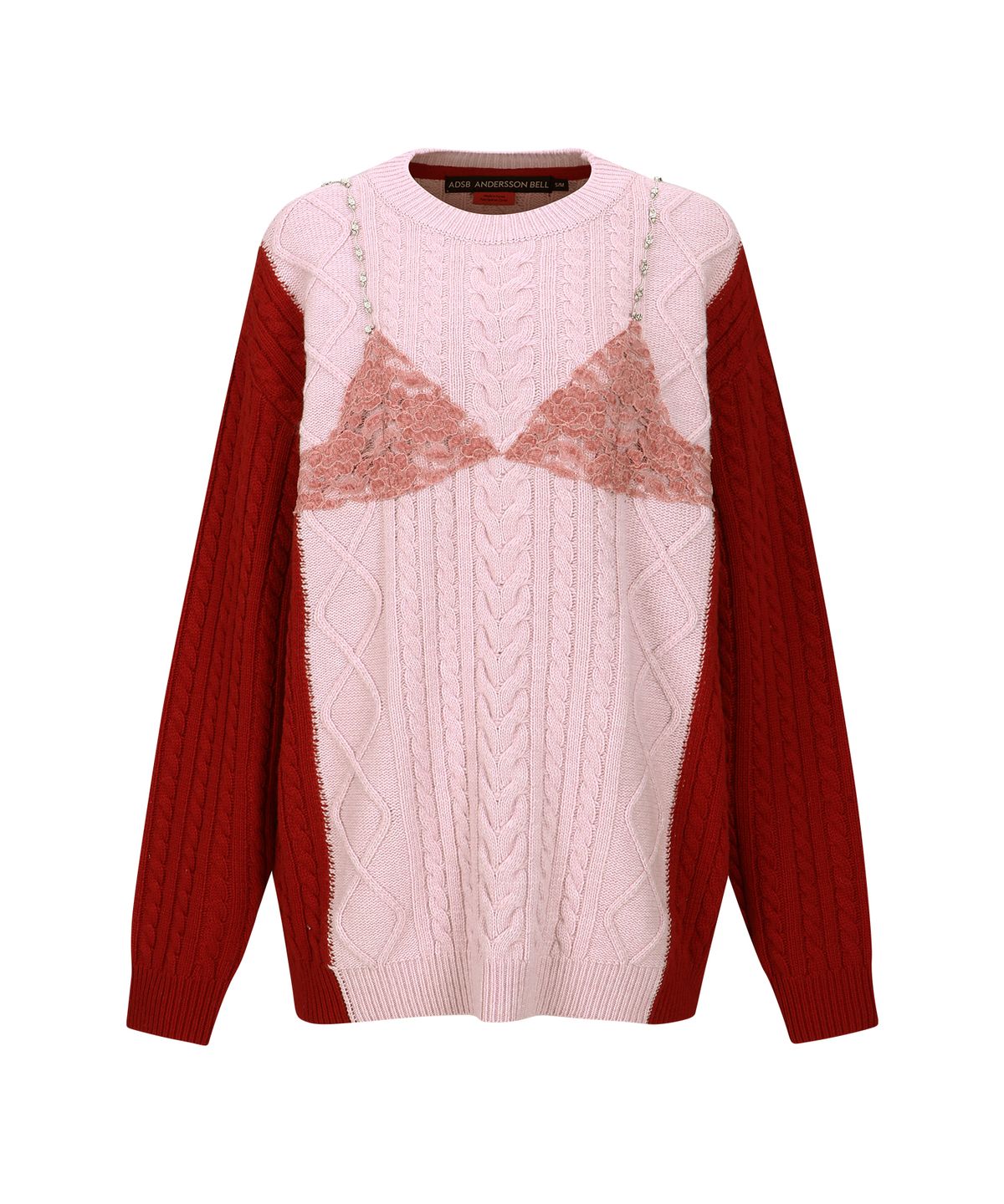 앤더슨벨(ADSB ANDERSSON BELL) 레이스 란제리 보이프렌드핏 니트 atb1183w(PINK)