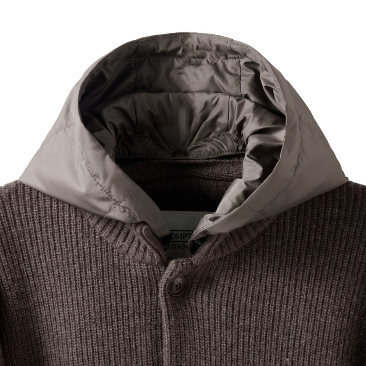 브롬톤 런던(BROMPTON LONDON) HOOD DETACHABLE HYBRID CARDIGAN  - BROWN (P244UCD403)