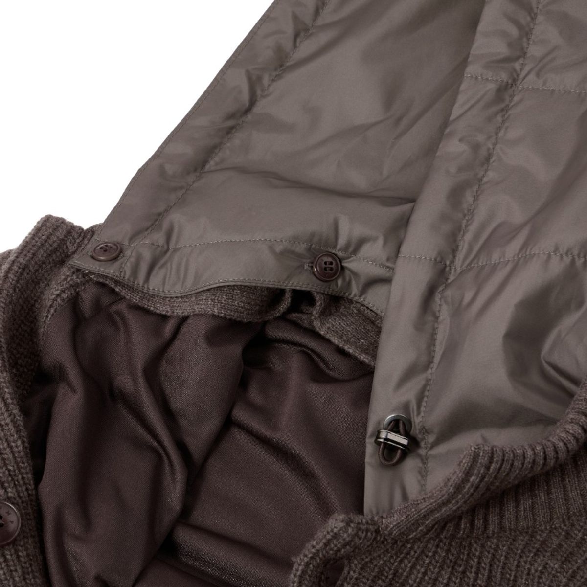 브롬톤 런던(BROMPTON LONDON) HOOD DETACHABLE HYBRID CARDIGAN  - BROWN (P244UCD403)