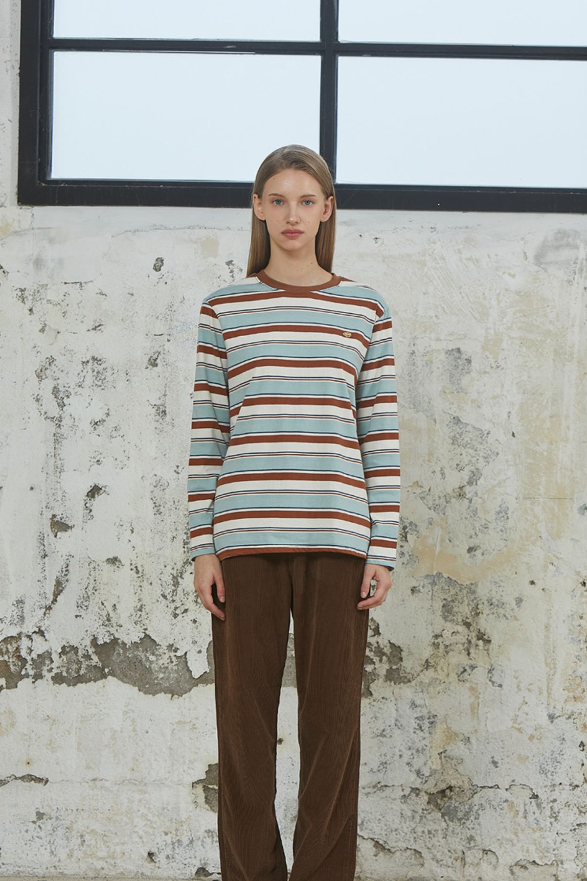 아노에틱(ANOETIC) MULTI STRIPE T-SHIRT_BROWN
